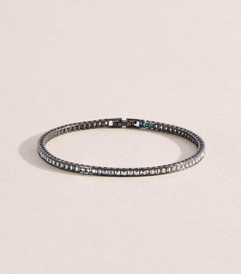 Tateossian Rhodium-Plated Sterling Silver Quadro Tennis Bracelet White