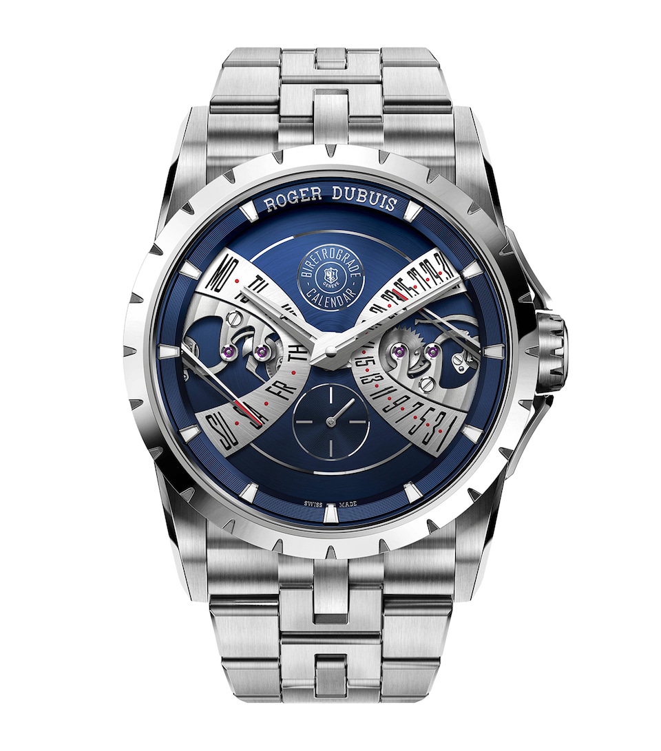 Roger Dubuis Stainless Steel Excalibur Biretrograde Calendar Watch 40mm Blue