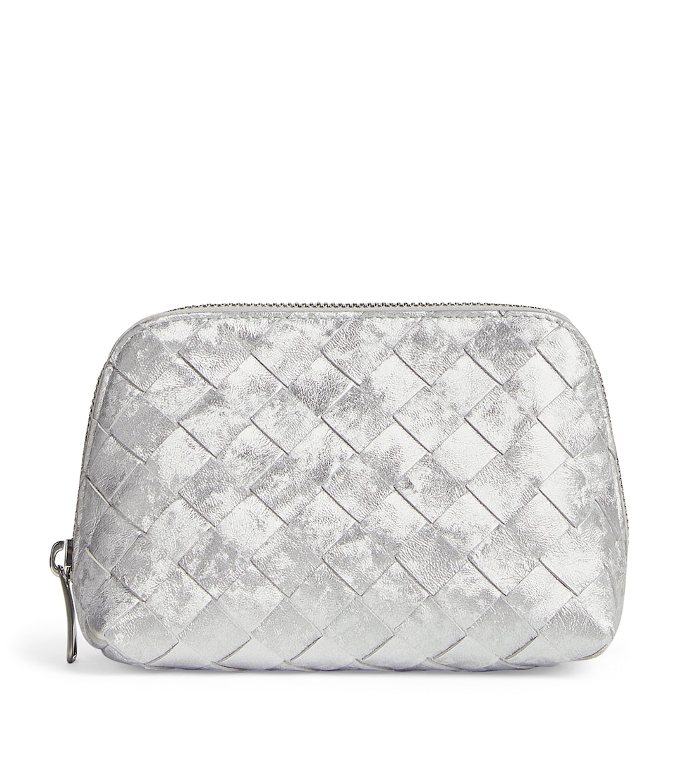 Small Leather Intrecciato Half-Moon Pouch