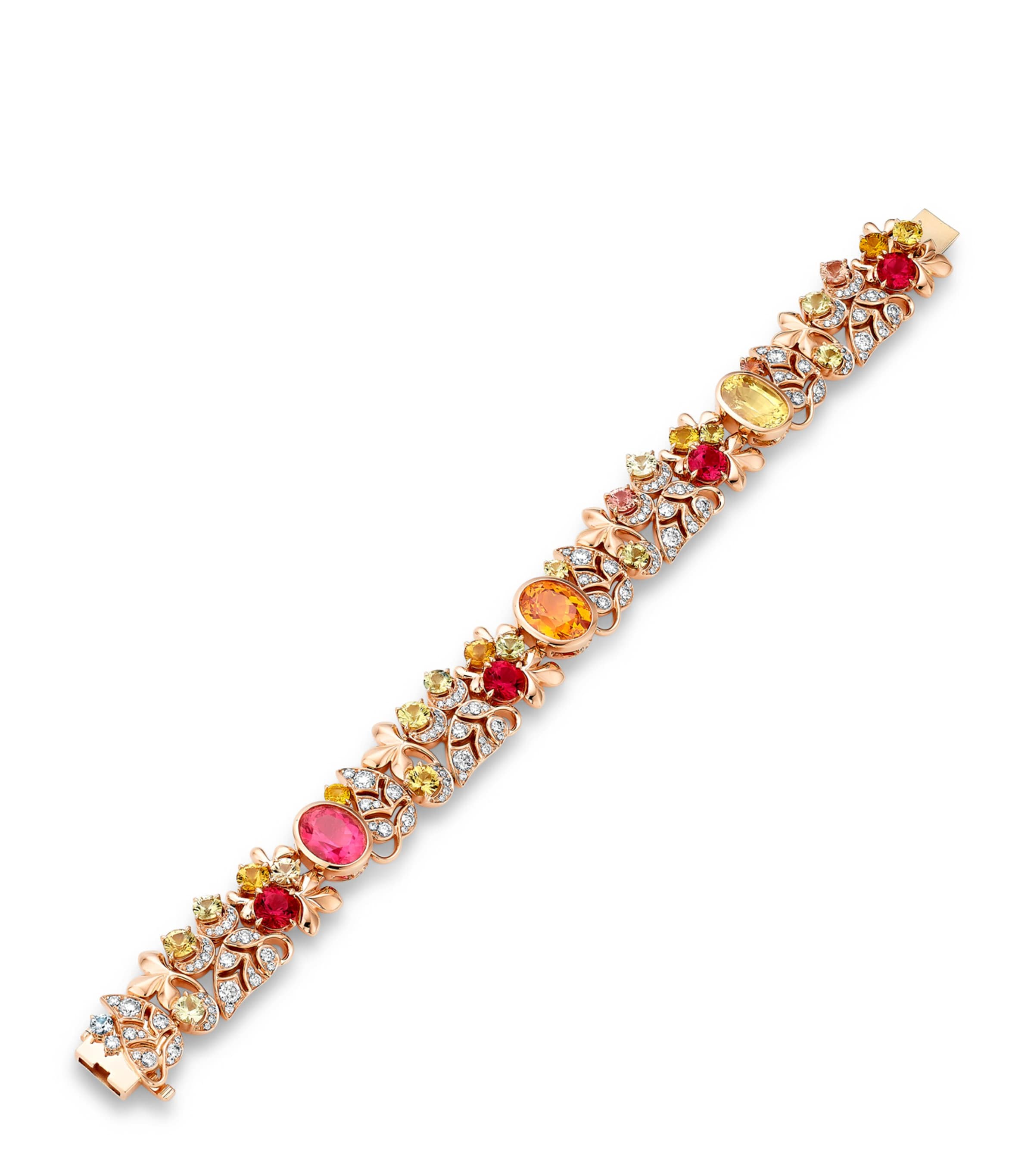 Boodles Rose Gold, Diamond, Tourmaline, Sapphire and Garnet Silk Mantua Palace Bracelet Orange