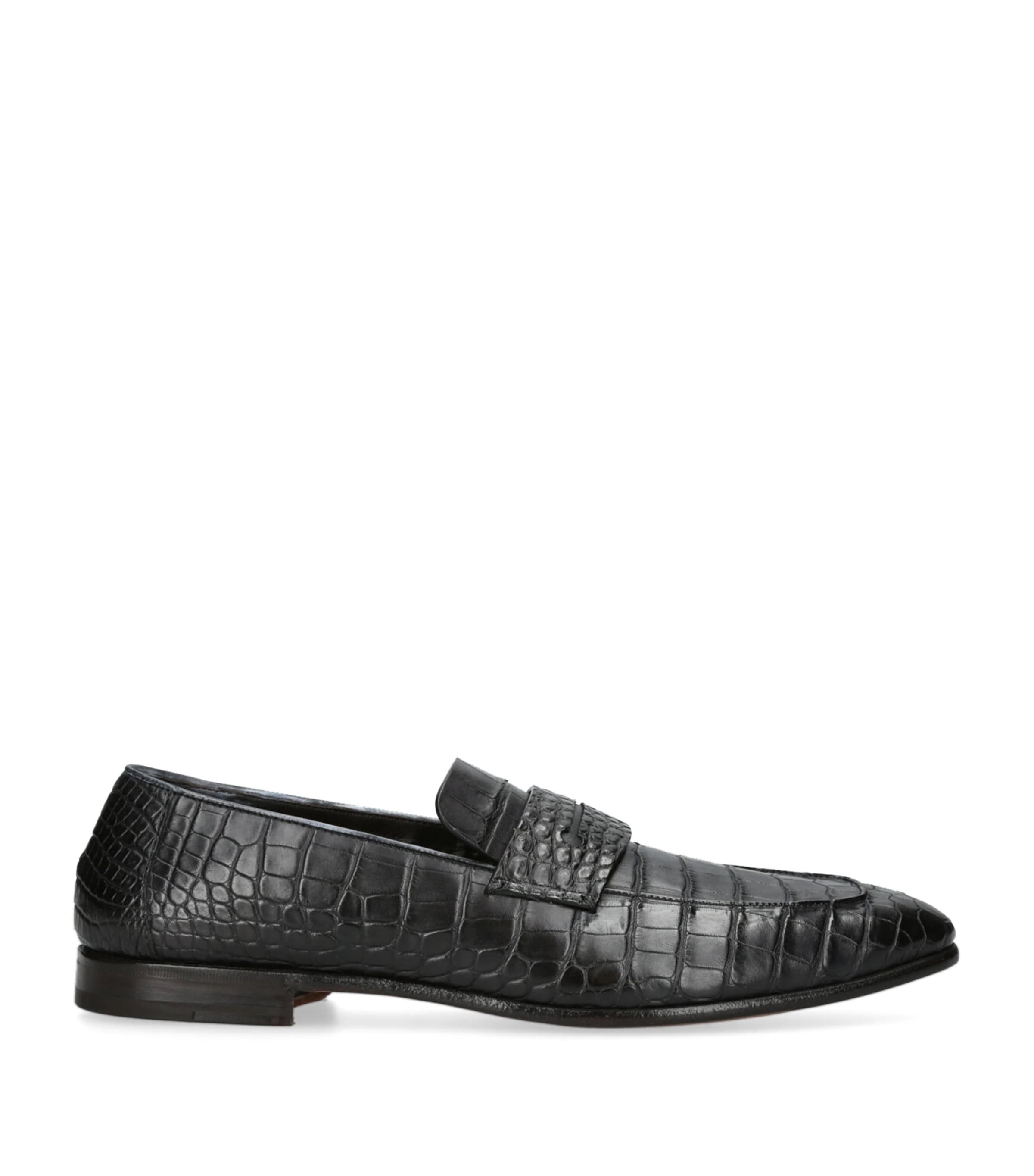 Zegna Crocodile Leather L'Asola Loafers Black