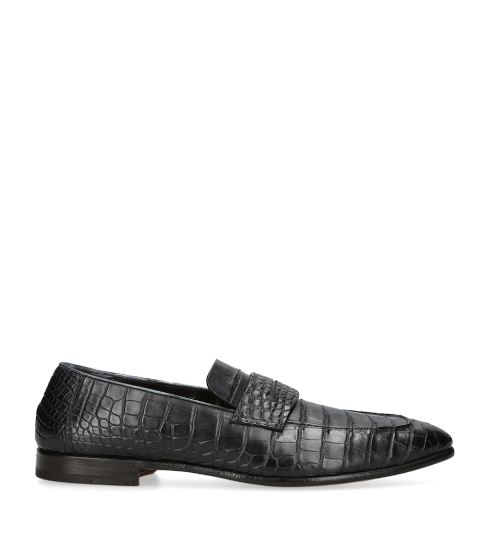 Zegna Crocodile Leather L'Asola Loafers Black