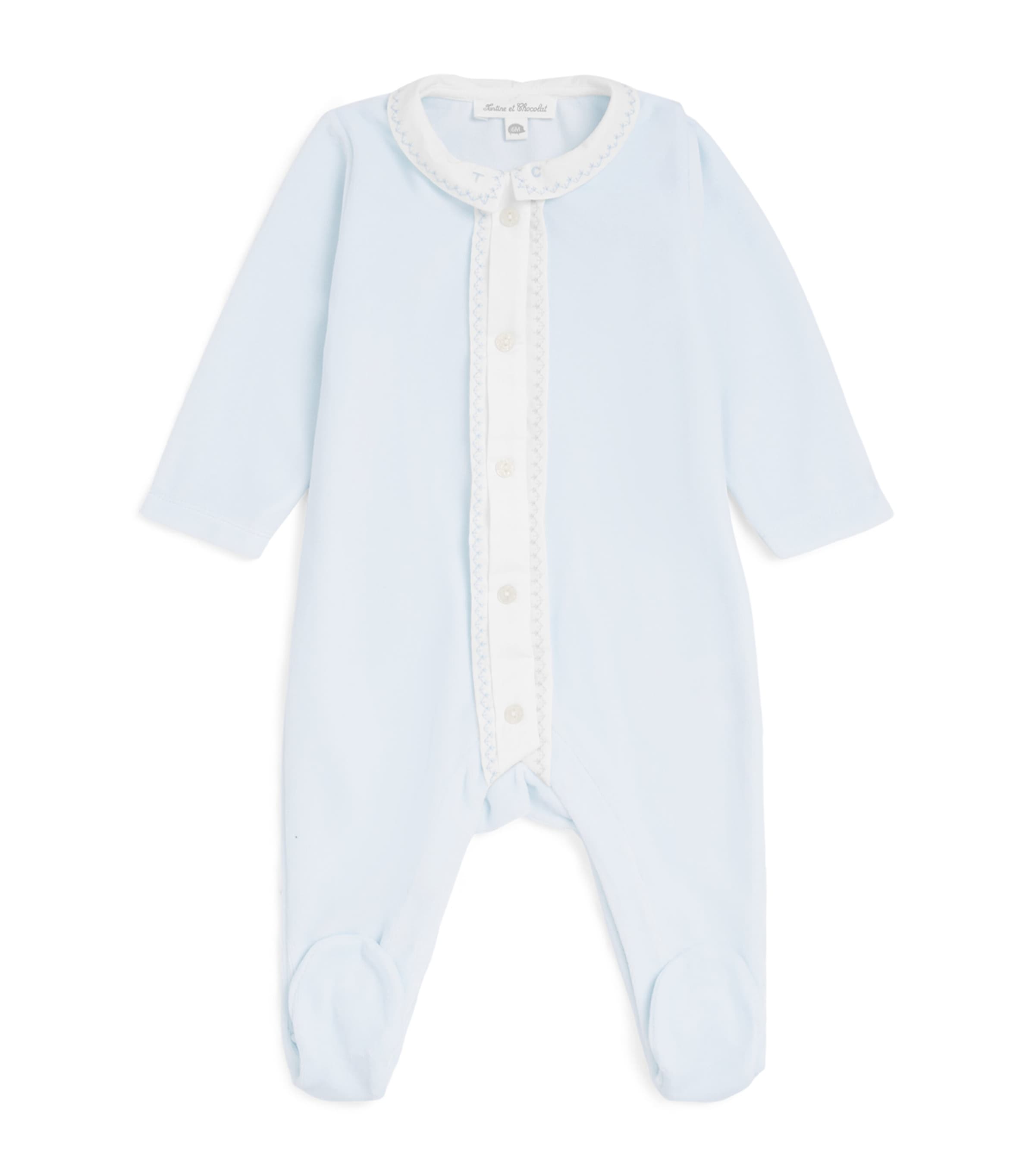 Tartine et Chocolat Velour Collared All-In-One (0-24 Months) Bleu Ciel