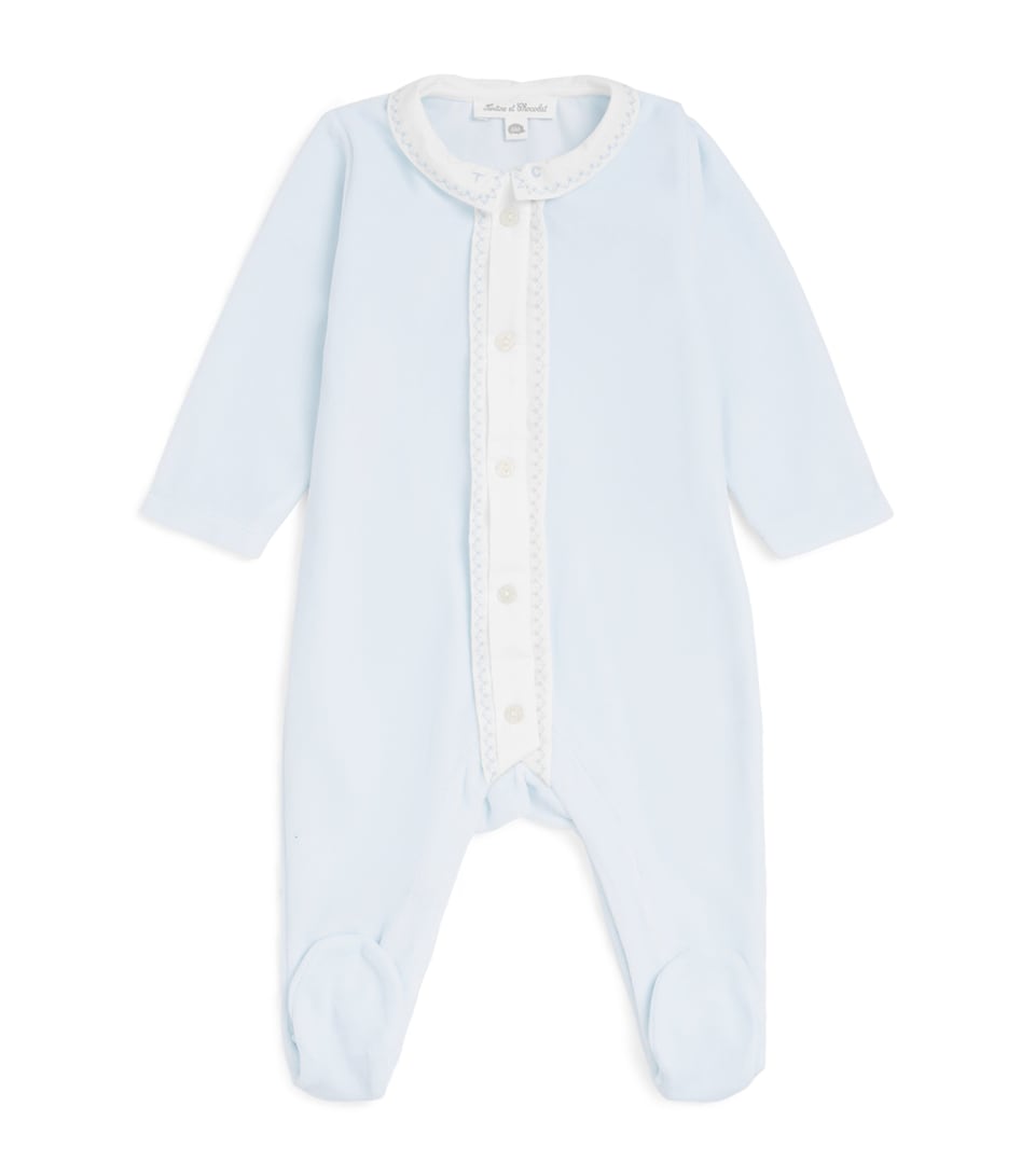 Tartine et Chocolat Velour Collared All-In-One (0-24 Months) Bleu Ciel