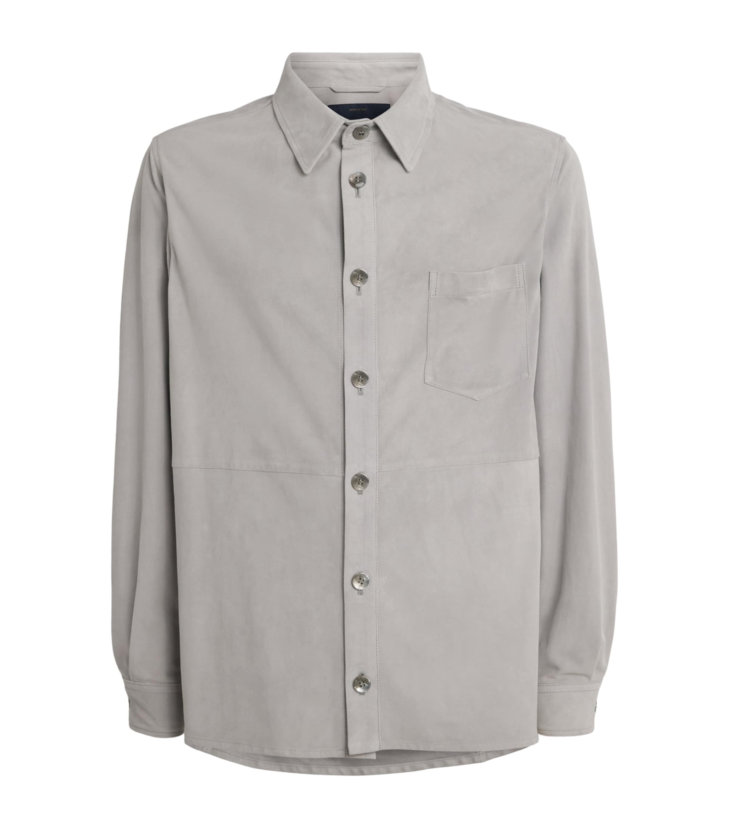 Paul & Shark Mens Aqua Suede Overshirt Light Grey