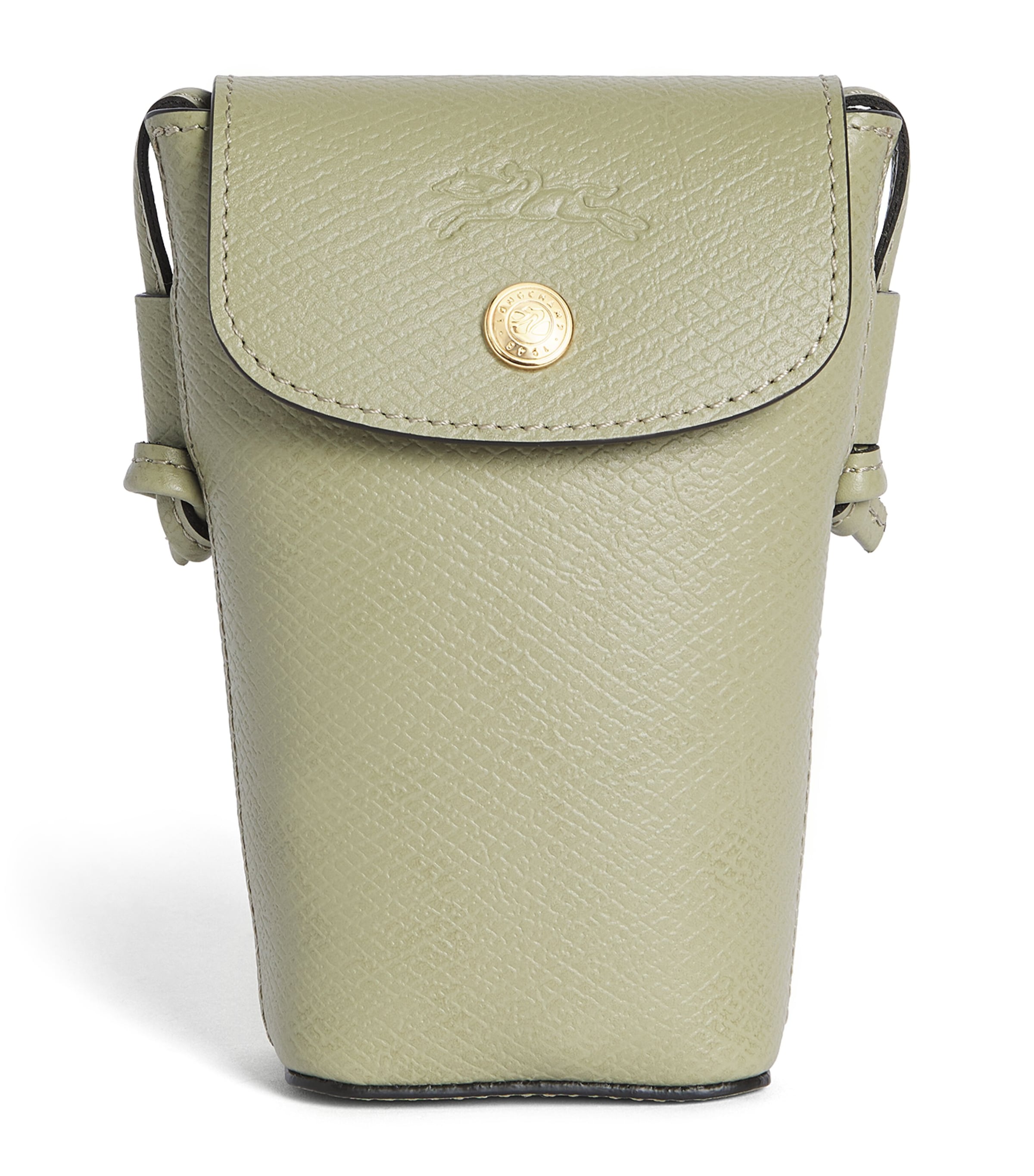 Longchamp Leather Épure Phone Case with Strap Amande