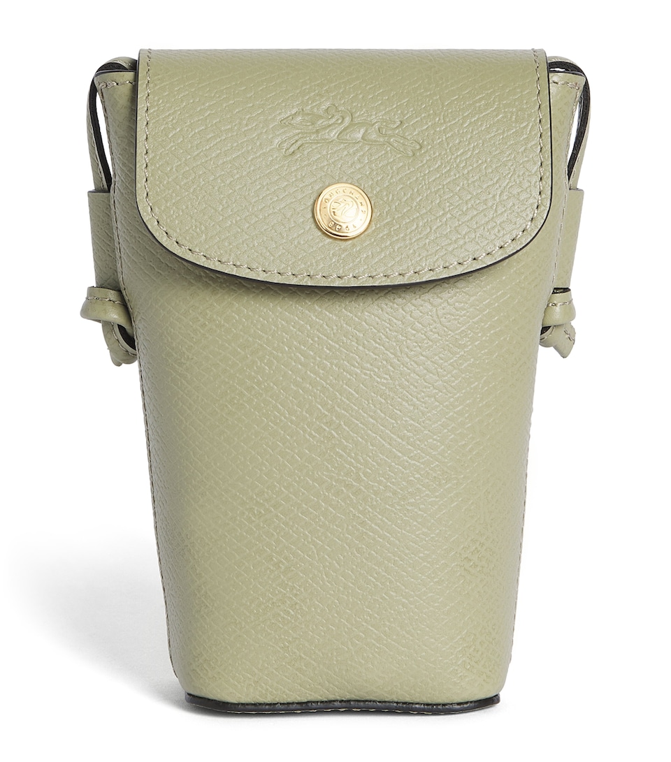 Longchamp Leather Épure Phone Case with Strap Amande