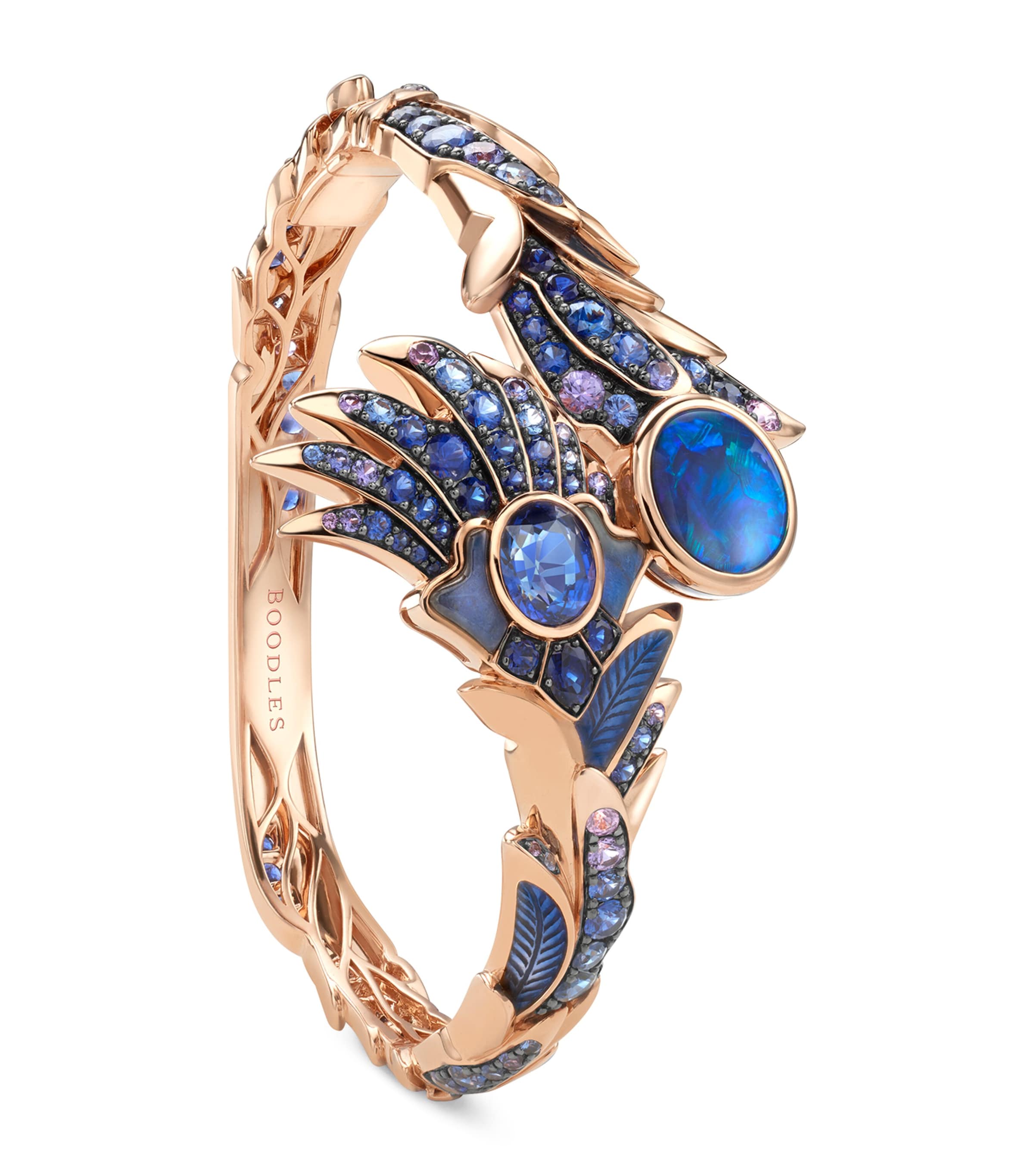 Boodles Rose Gold, Opal and Sapphire The Palace Collection Raven's Watch Rose Gold Bangle Blue