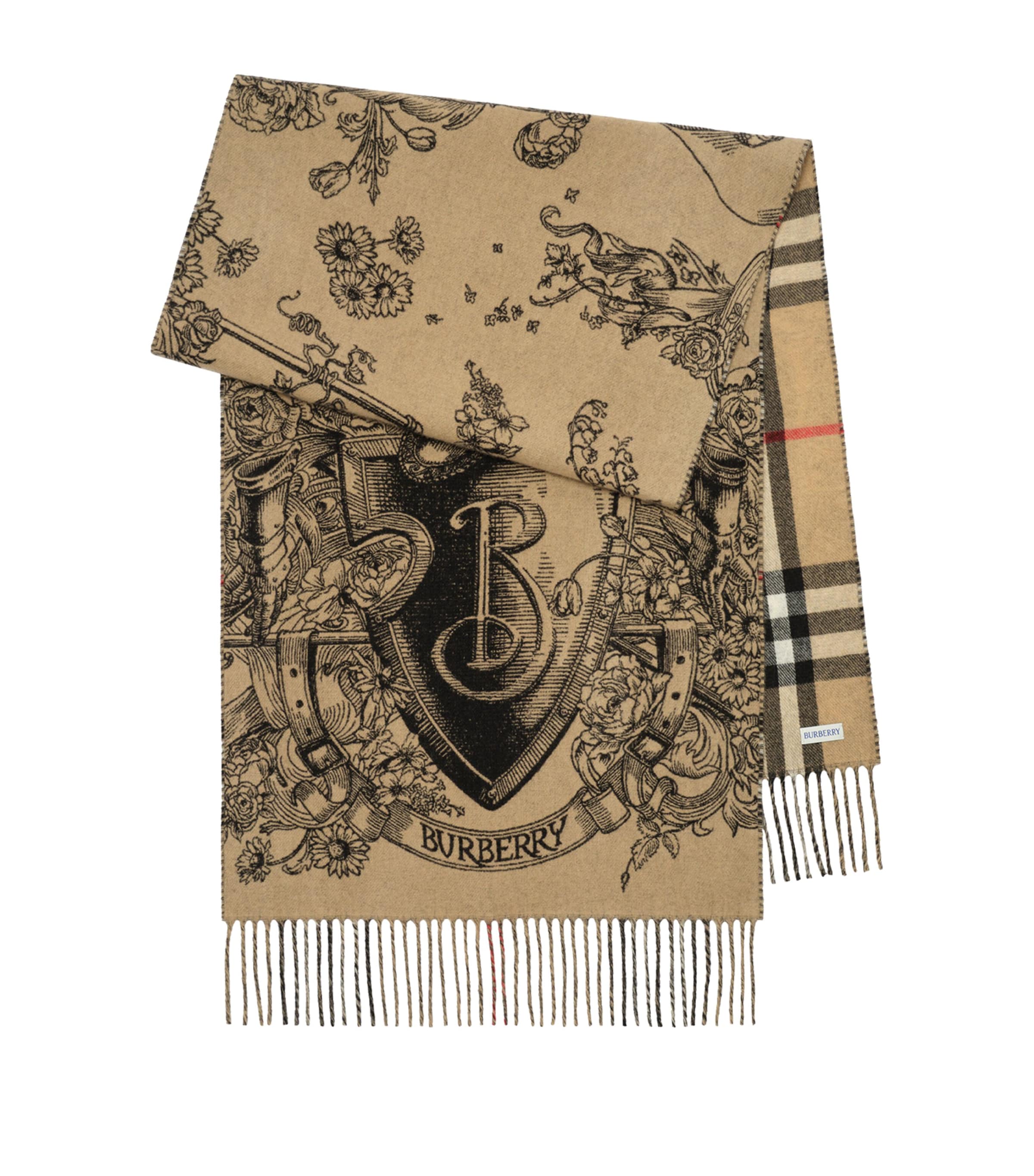 Burberry Cashmere Reversible Etched Knight Scarf Archive Beige