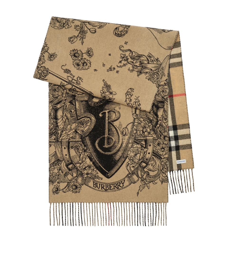 Burberry Cashmere Reversible Etched Knight Scarf Archive Beige