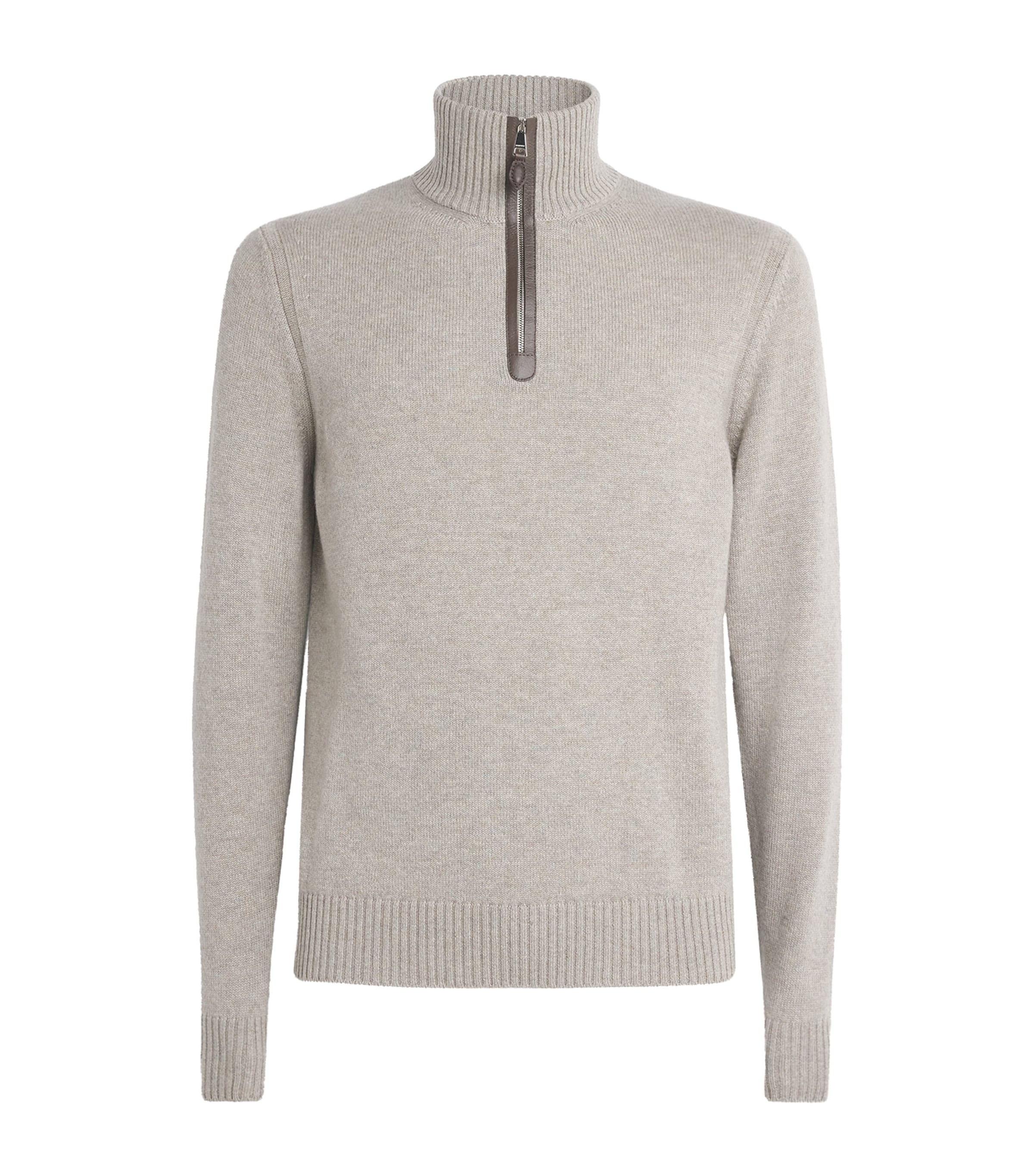 Purdey Mens Cashmere Leather Trim Quarter-Zip Sweater Pigeon