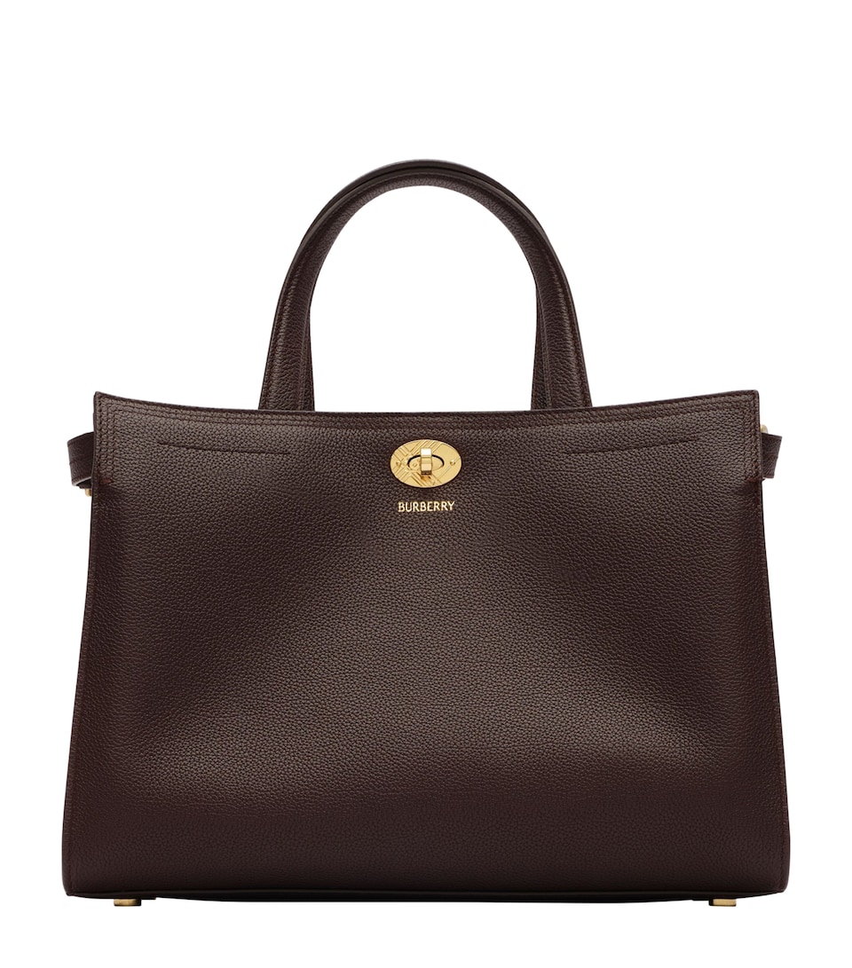 Burberry Small Leather Cotswolds Check Tote Bag Chocolate Brown