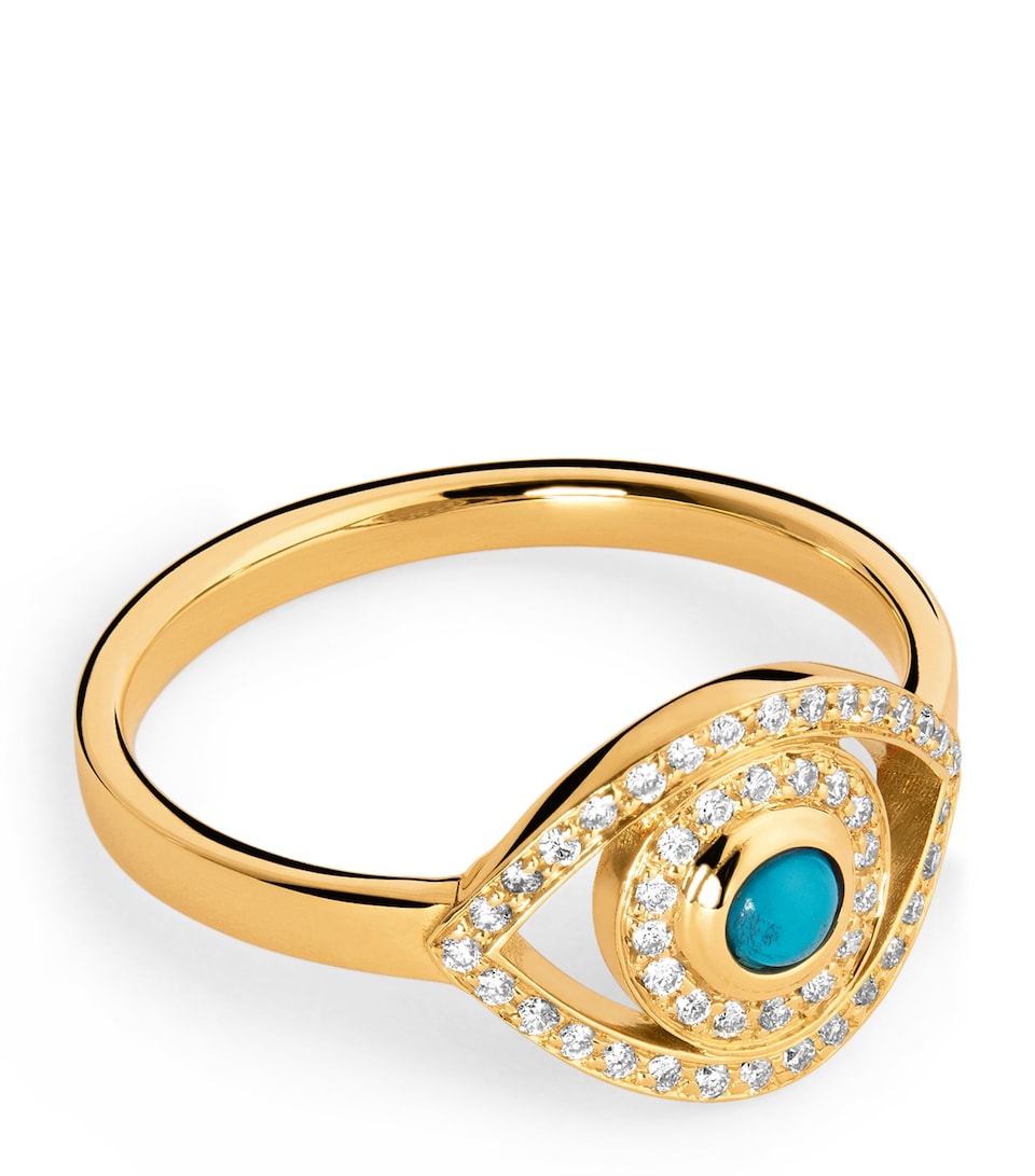 Yellow Gold, Diamond and Turquoise Mini Evil Eye Ring