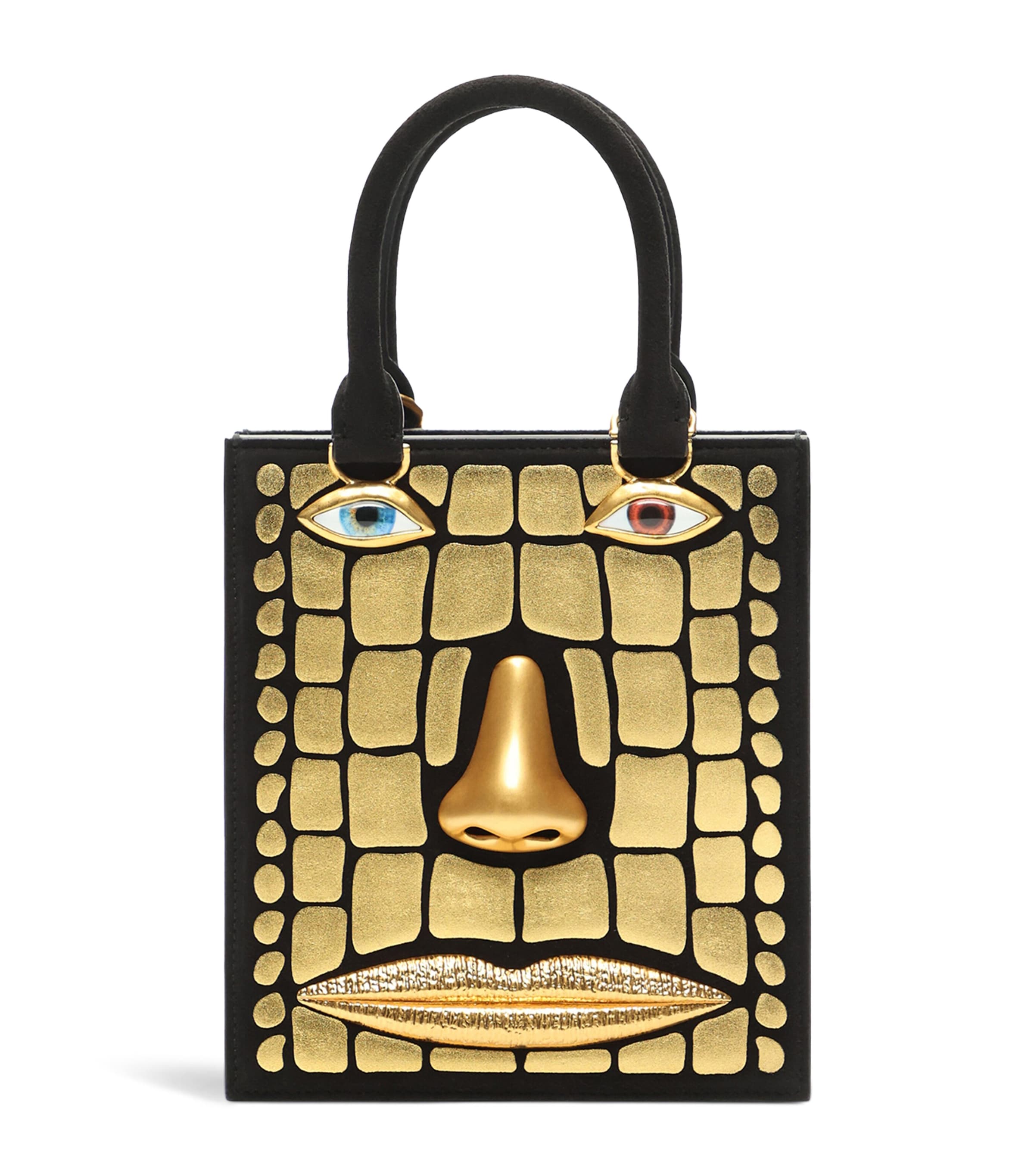 Schiaparelli Mini Leather Face Top-Handle Bag Gold/black