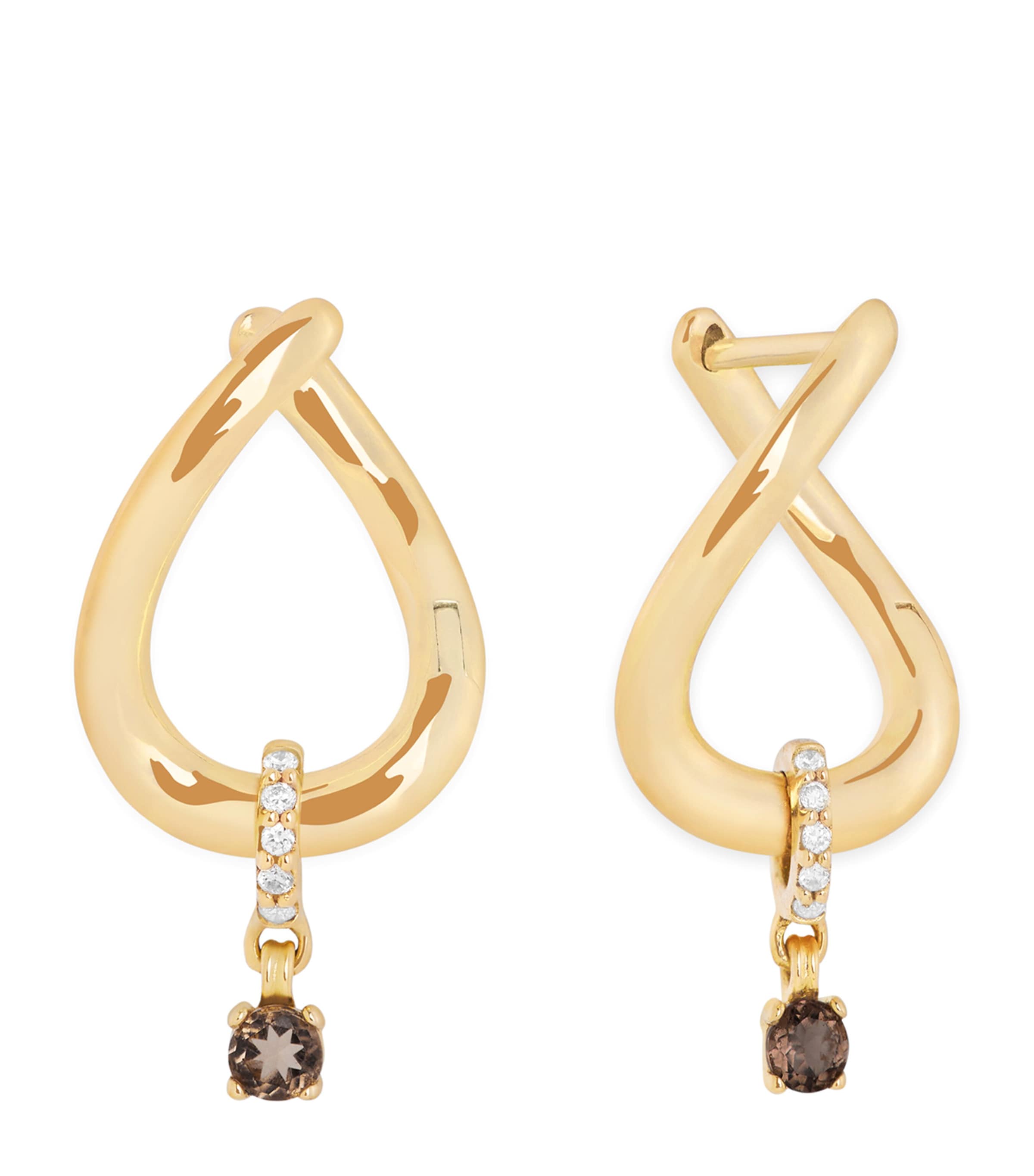 Yellow Gold, Diamond and Quartz Molten Hoop Earrings