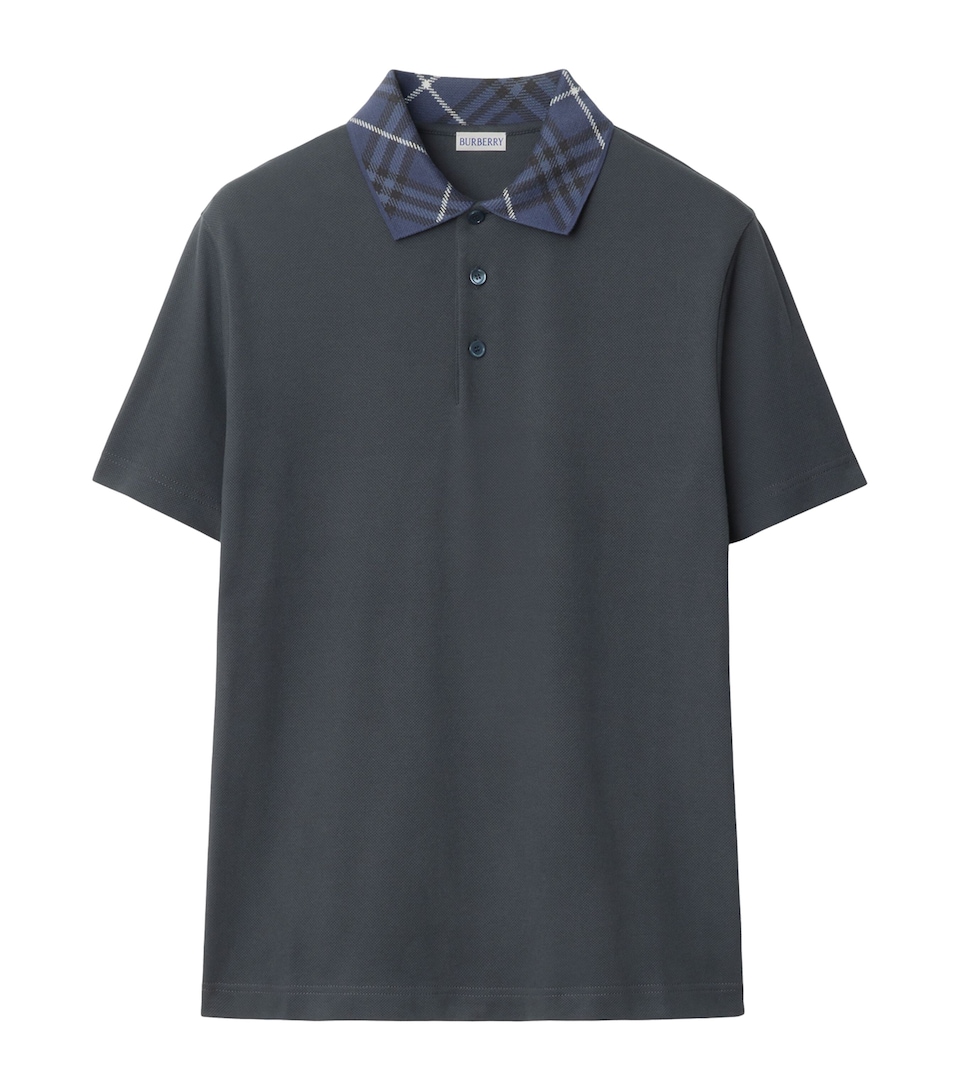 Cotton Check-Collar Polo Shirt