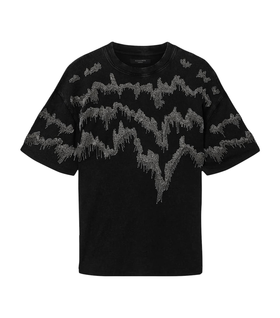 AllSaints Womens Embellished Maia Etta T-Shirt Washed Black