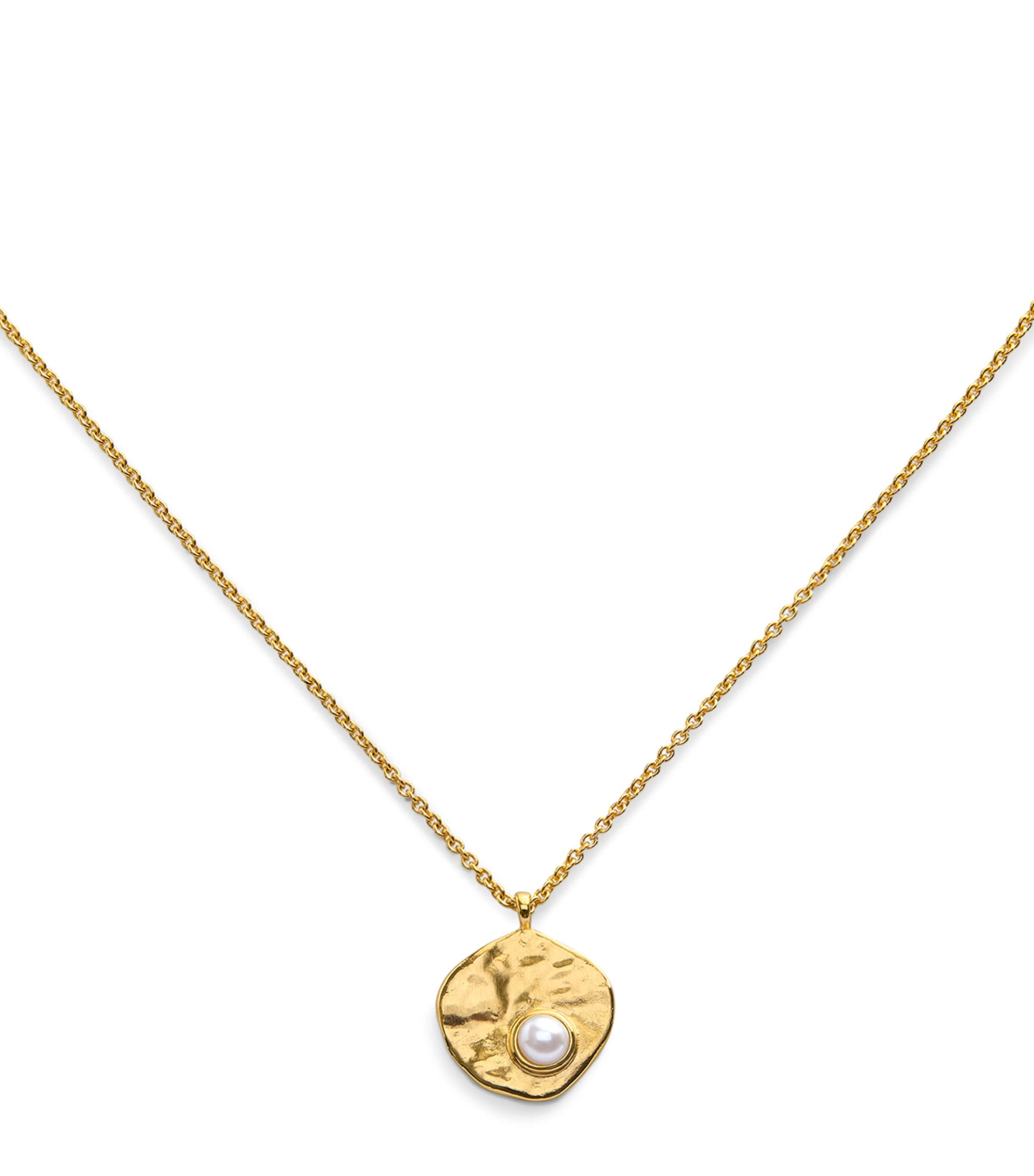 Monica Vinader Gold Vermeil and Pearl Capri Disc Necklace Gold Vermeil