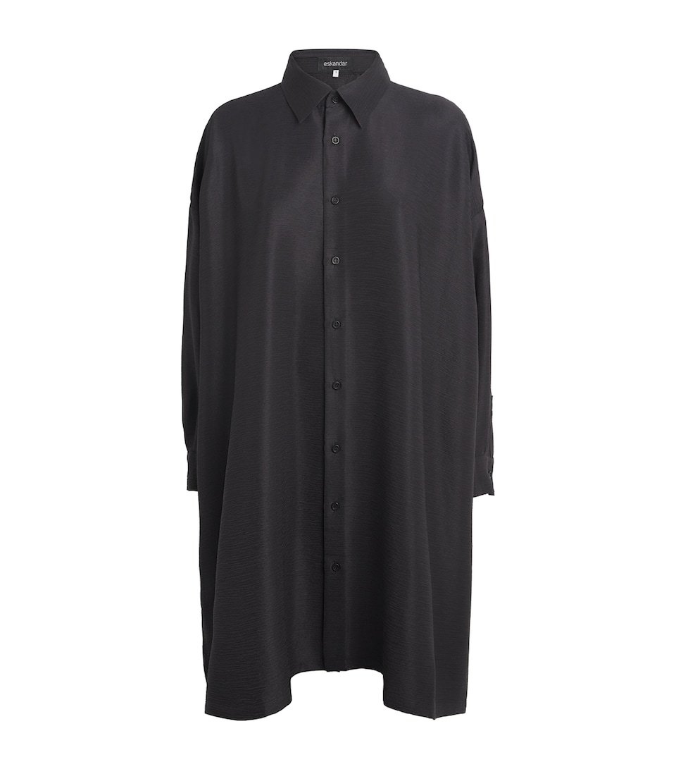 Eskandar Womens Silk Plissé Wide A-Line Shirt Espresso