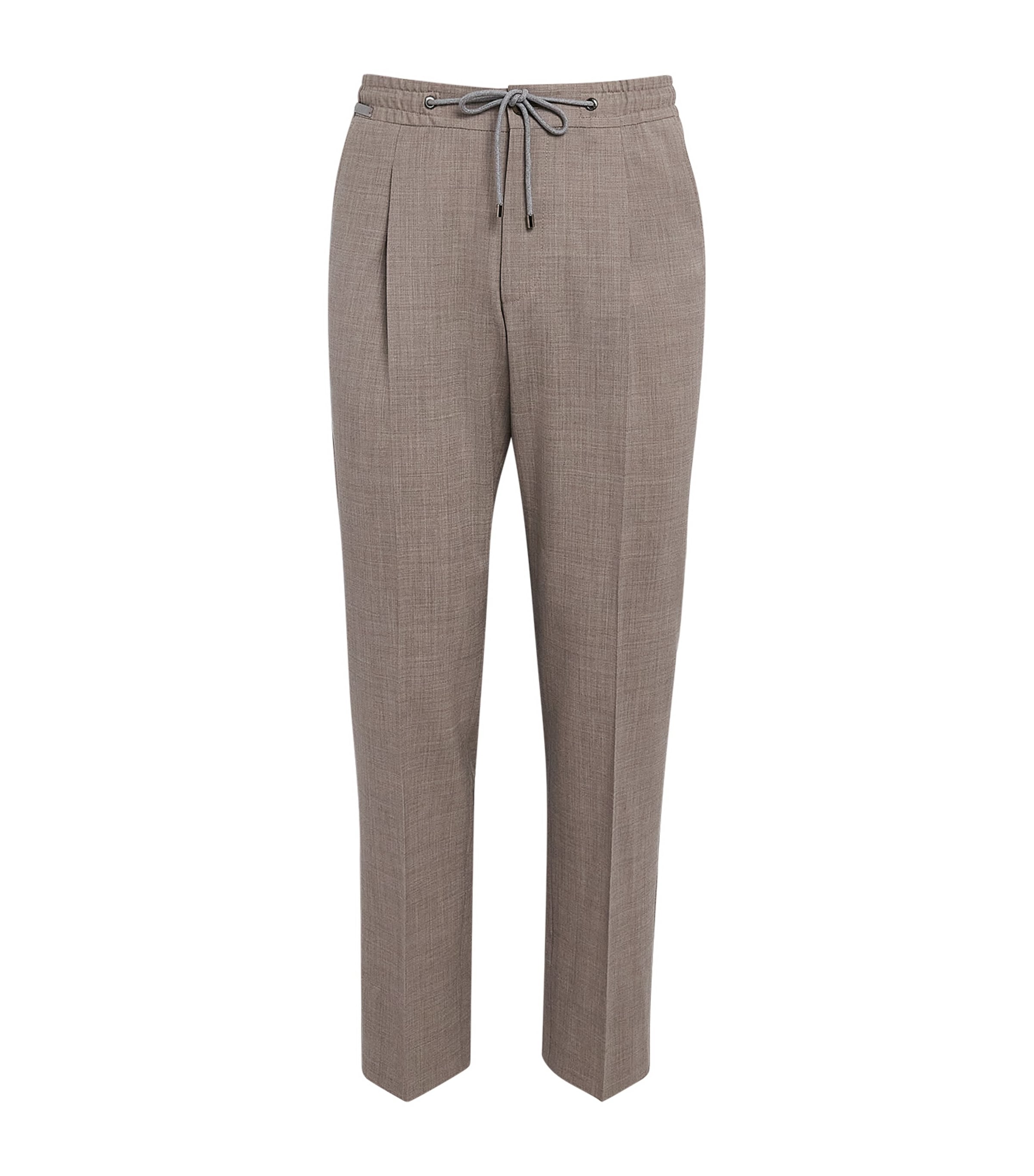 Corneliani Mens Stretch-Virgin Wool Drawstring Trousers Natural / Beige