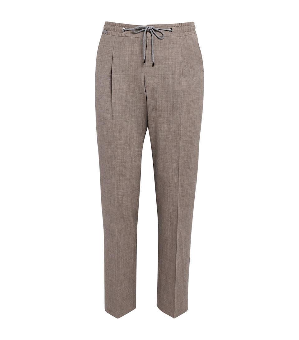 Corneliani Mens Stretch-Virgin Wool Drawstring Trousers Natural / Beige