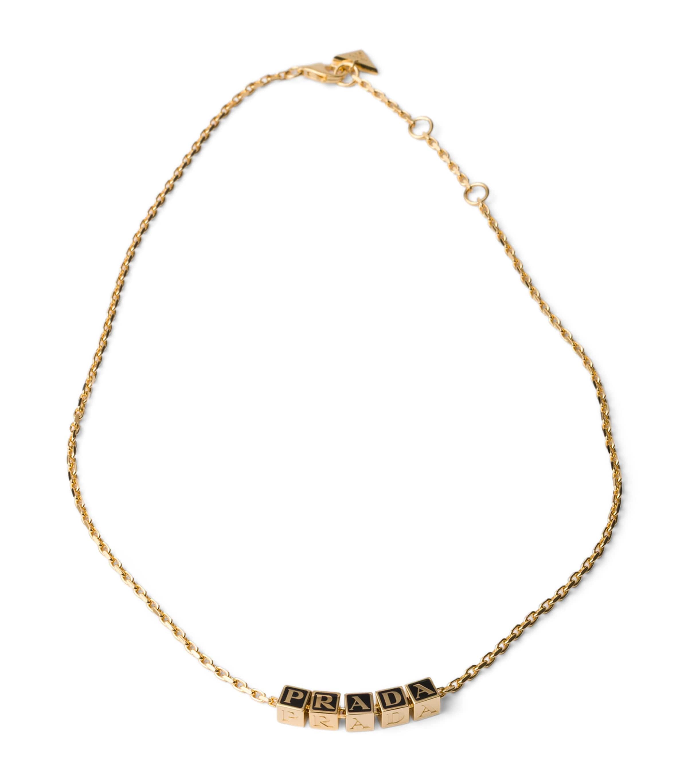 Prada Enamel-Detail Logo Necklace Gold/silver