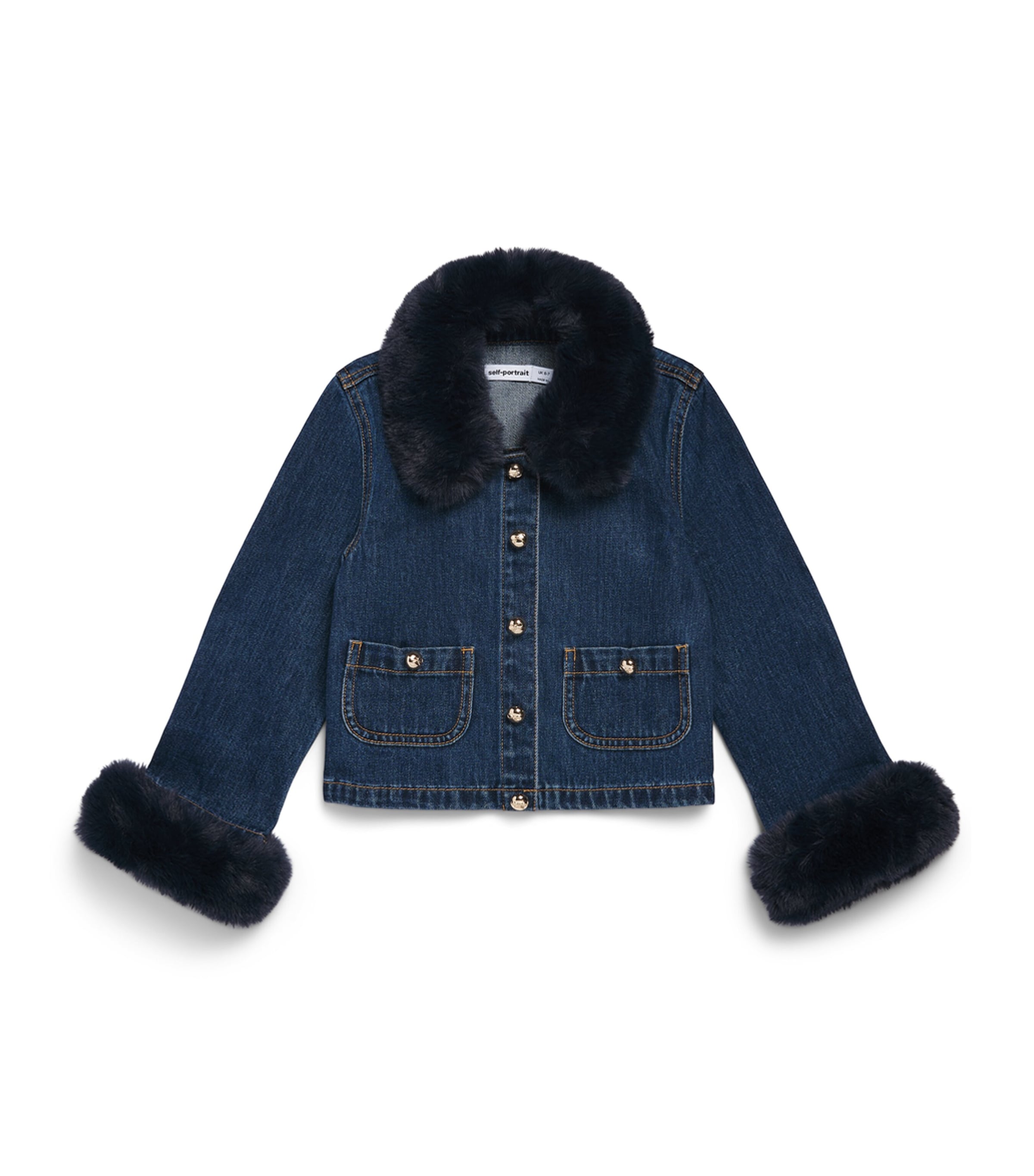Self-Portrait Kids Faux Fur-Trimmed Denim Jacket (3-12 Years) Blue