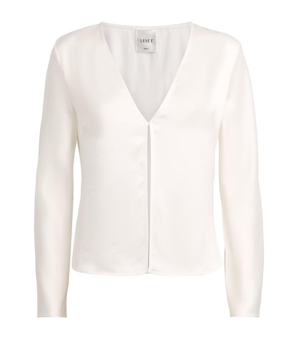 LESET Womens Satin Long-Sleeve Barb Top Optic White