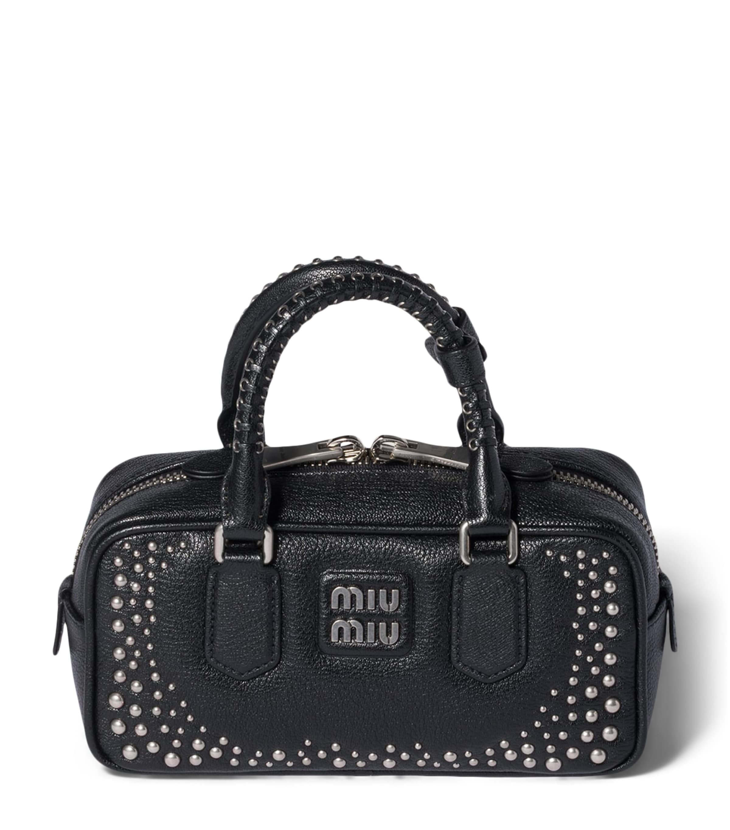 Miu Miu Leather Studded Arcadie Top-Handle Bag Black