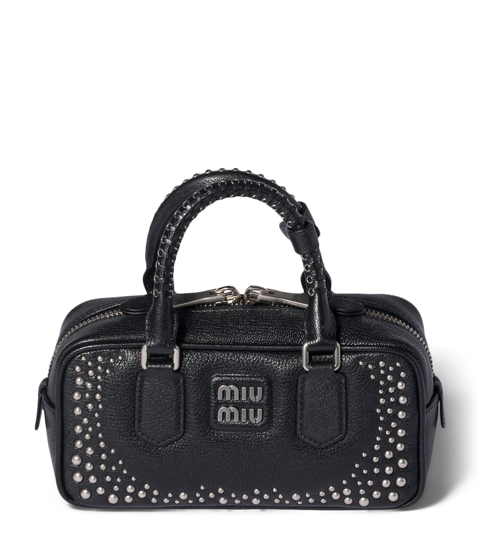 Miu Miu Leather Studded Arcadie Top-Handle Bag Black