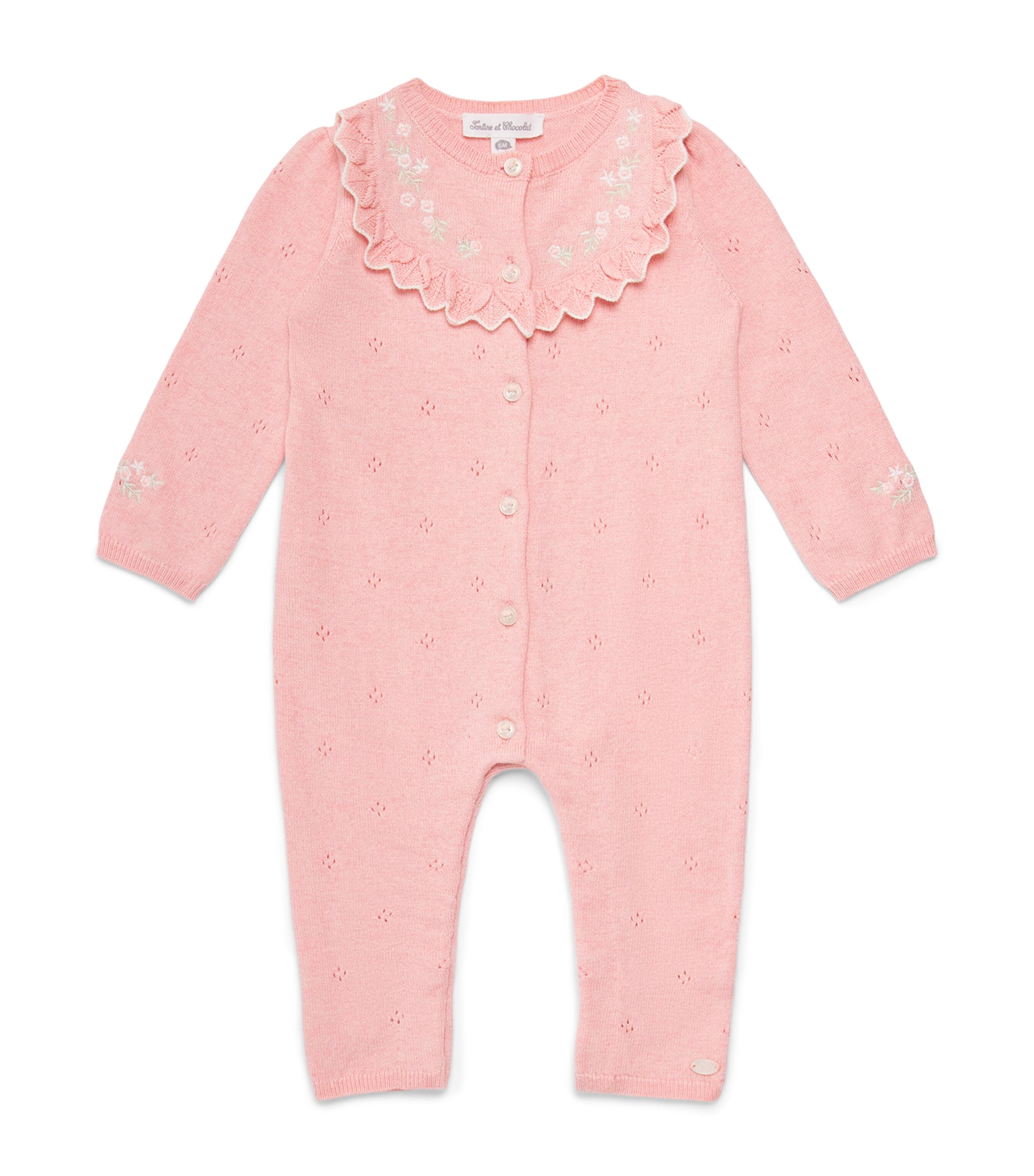 Tartine et Chocolat Cotton-Cashmere Ruffle-Collar Playsuit (1 Month-2 Years) Chiné
