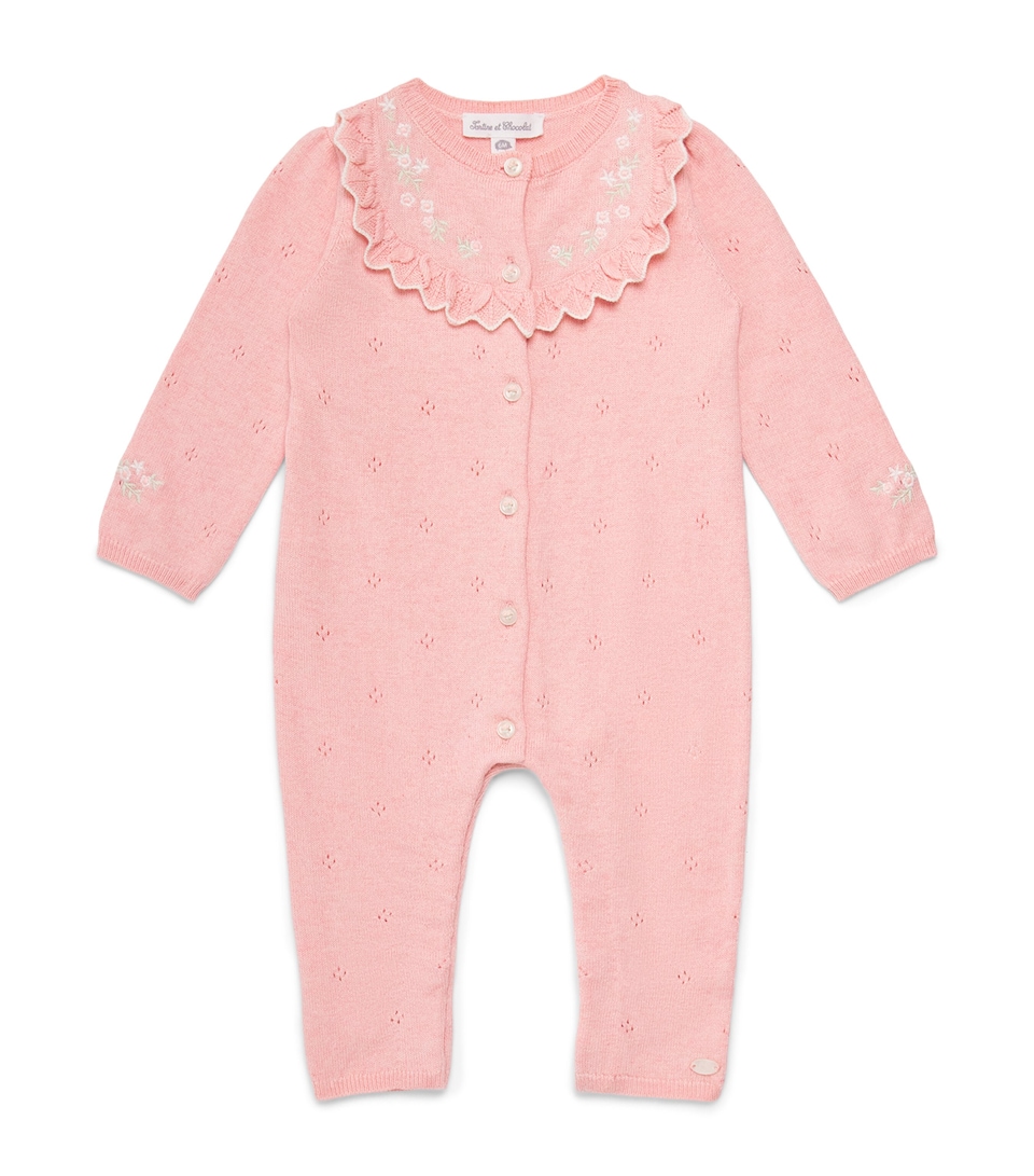 Tartine et Chocolat Cotton-Cashmere Ruffle-Collar Playsuit (1 Month-2 Years) Chiné