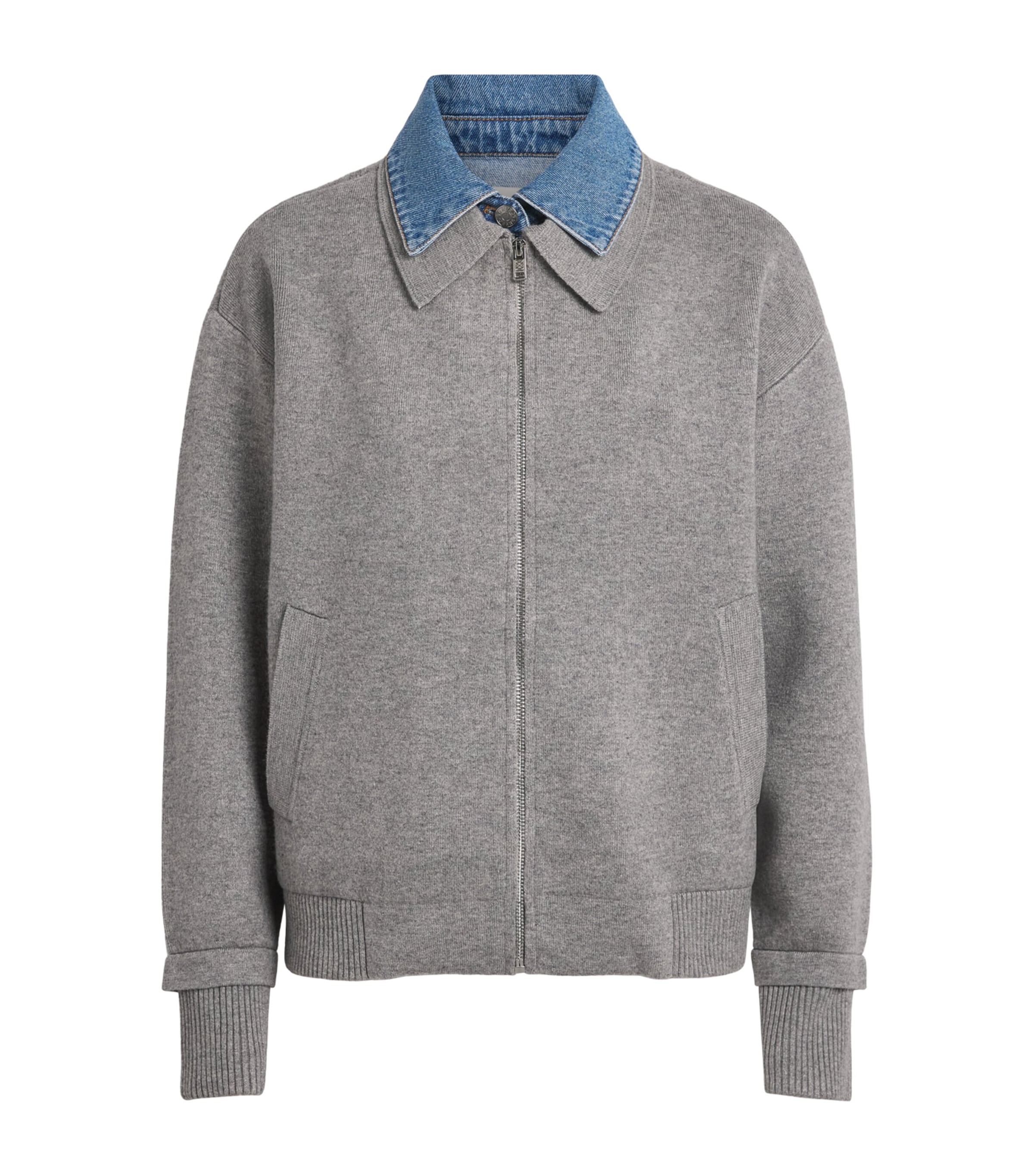 Sandro Paris Womens Layered Zip-Up Hoodie Grey