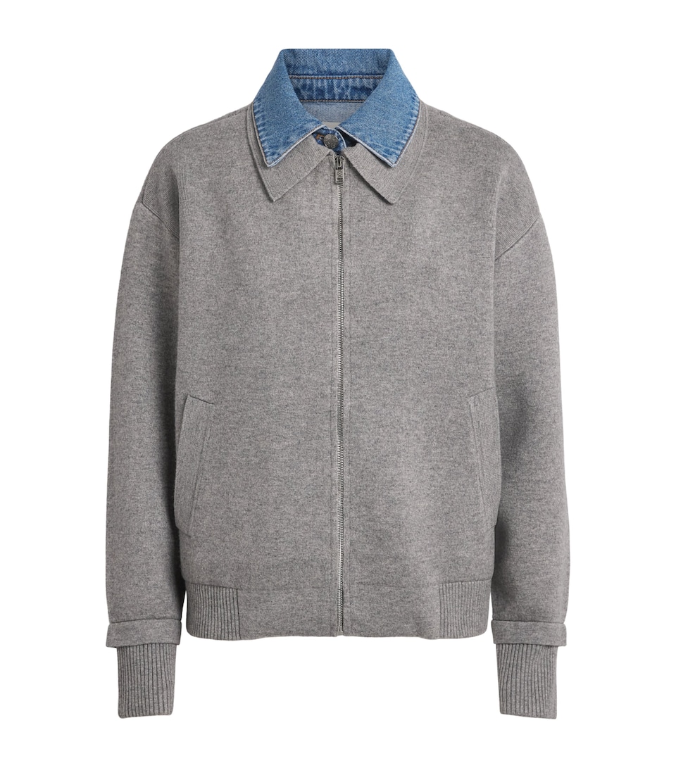 Sandro Paris Womens Layered Zip-Up Hoodie Grey