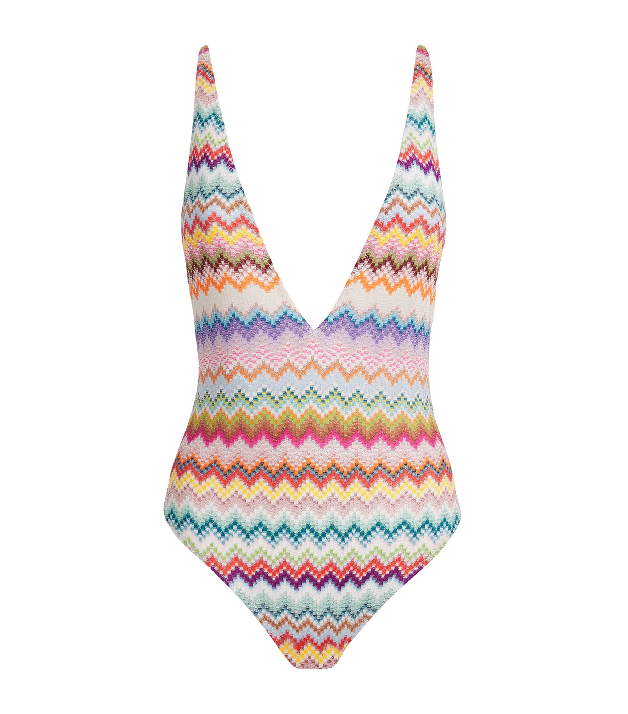 Chevron Knit Zigzag Plunge Swimsuit