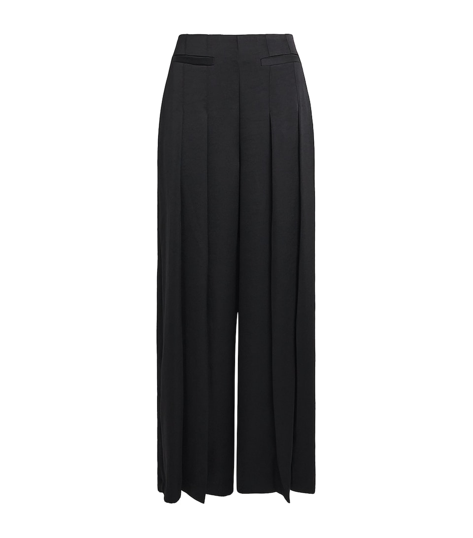 Satin Pleated Wide-Leg Trousers