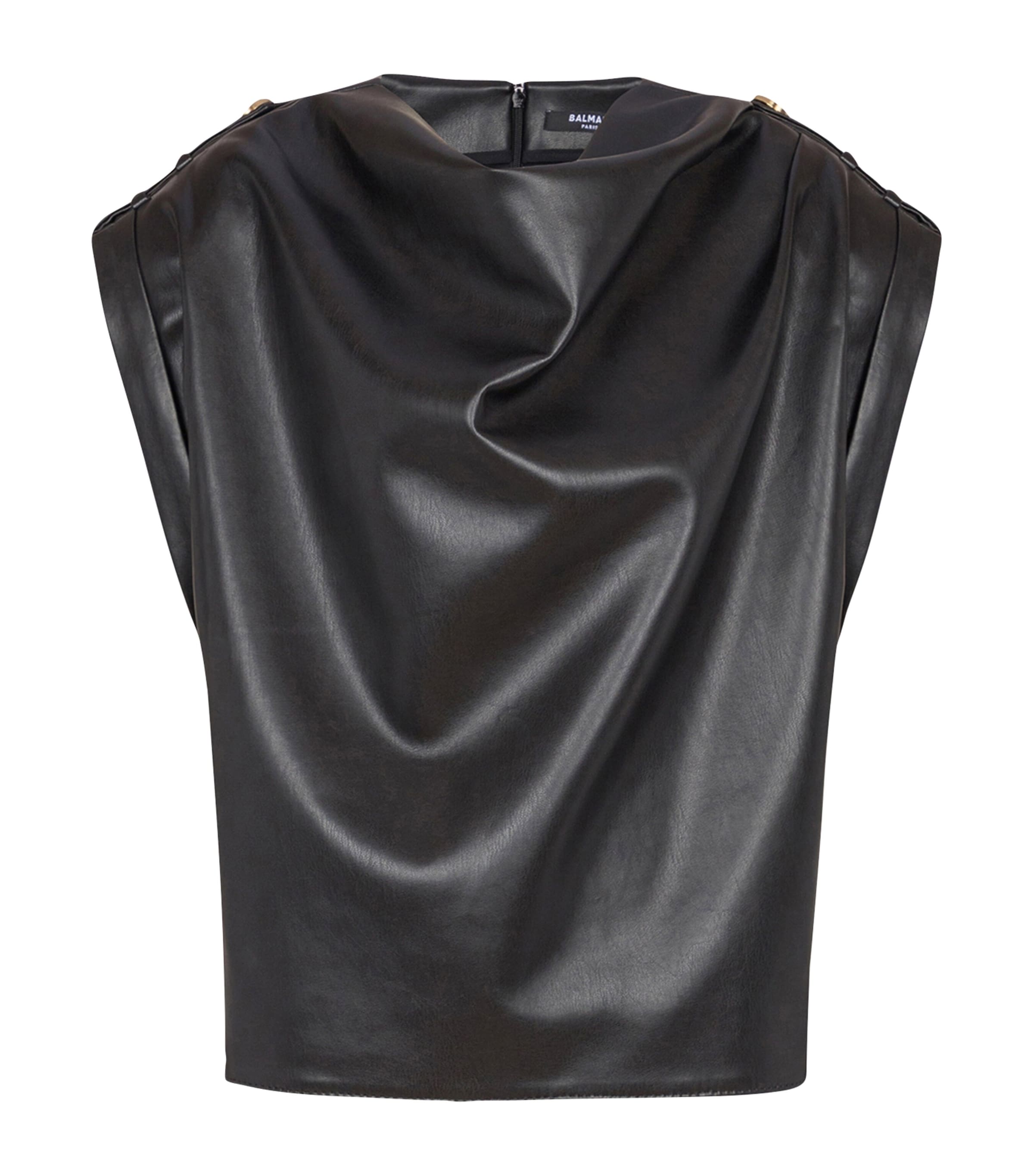 Faux Leather Draped Top