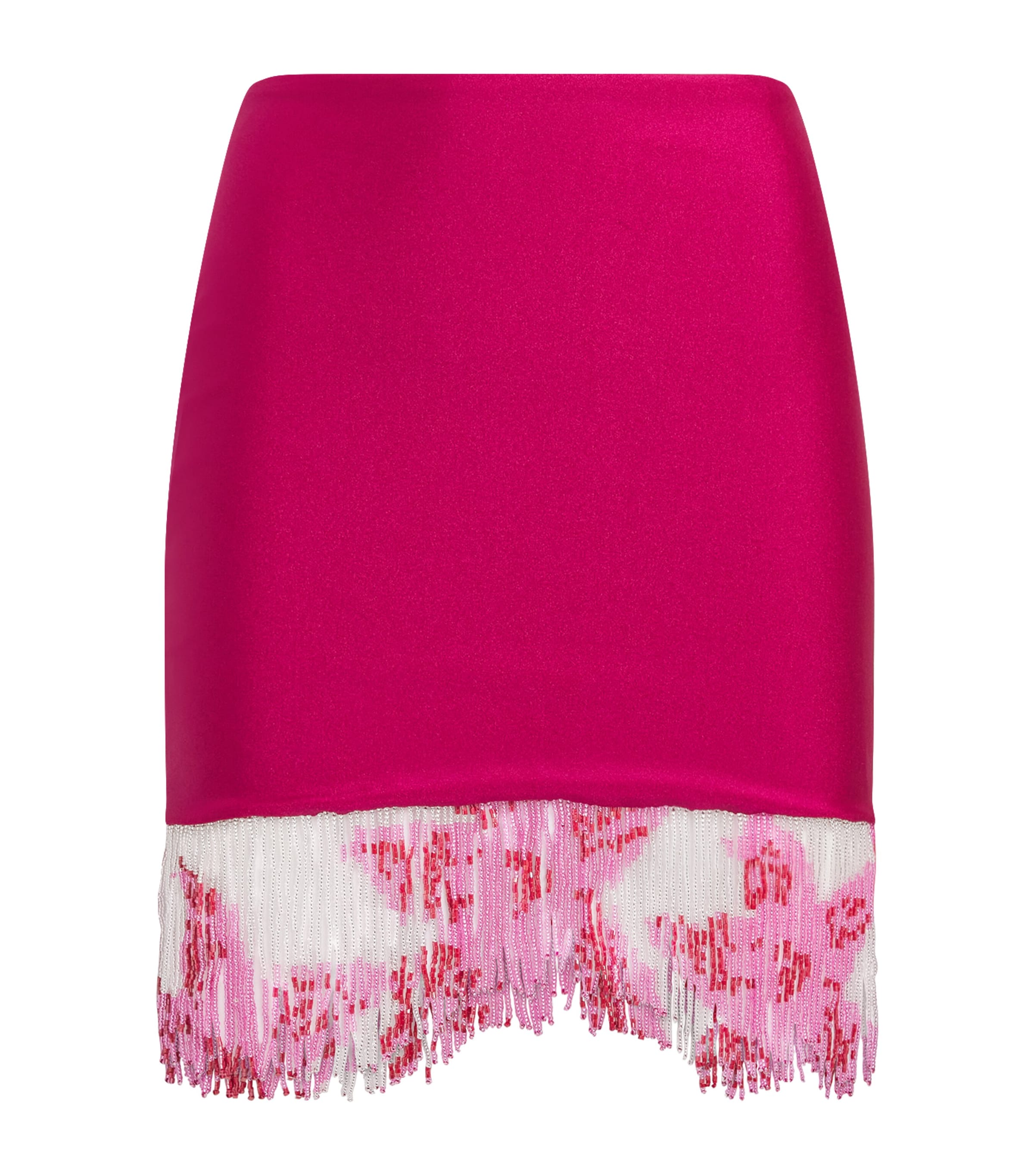 PatBO Womens Beaded Fringe Mini Skirt Magenta