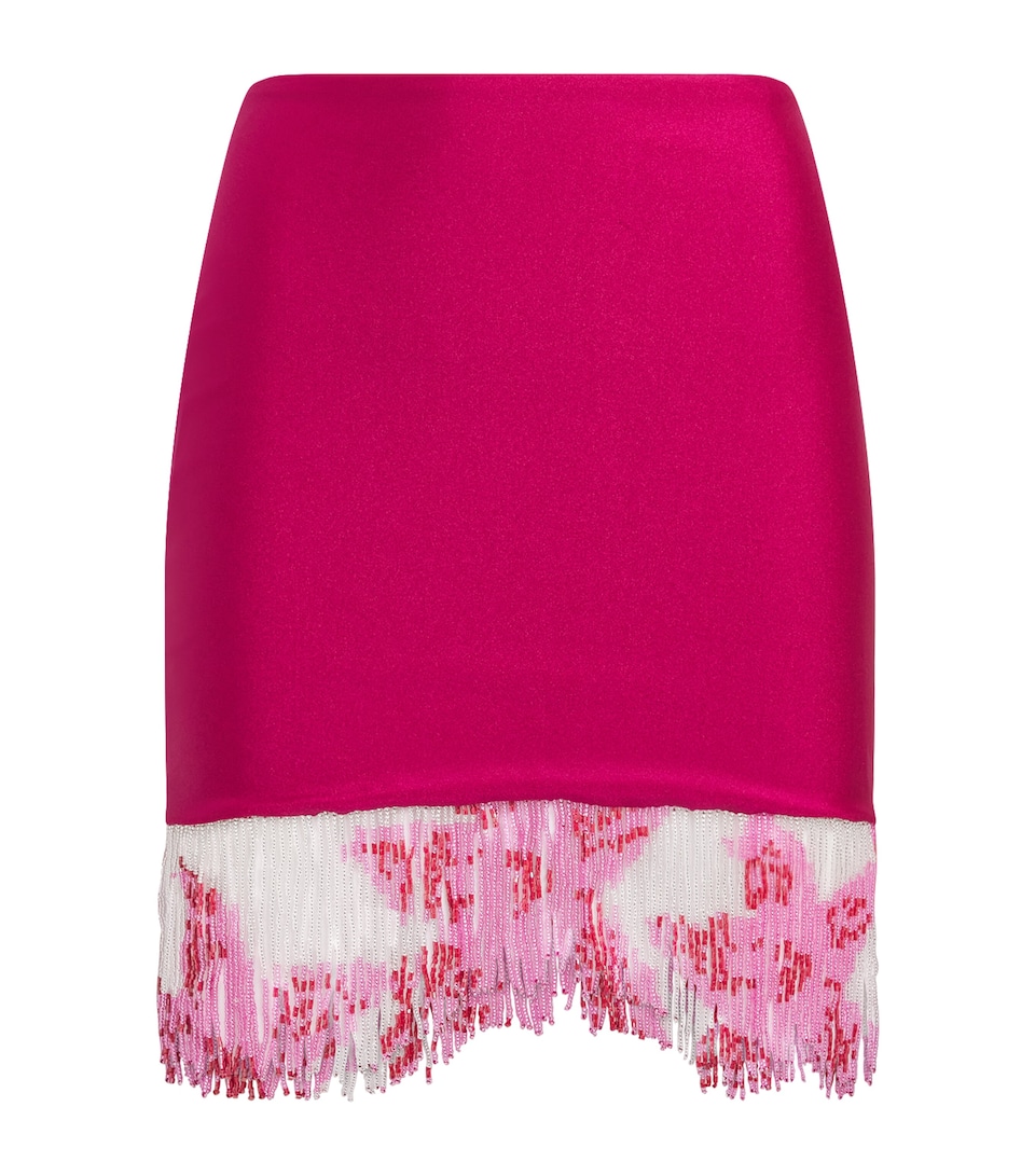 PatBO Womens Beaded Fringe Mini Skirt Magenta