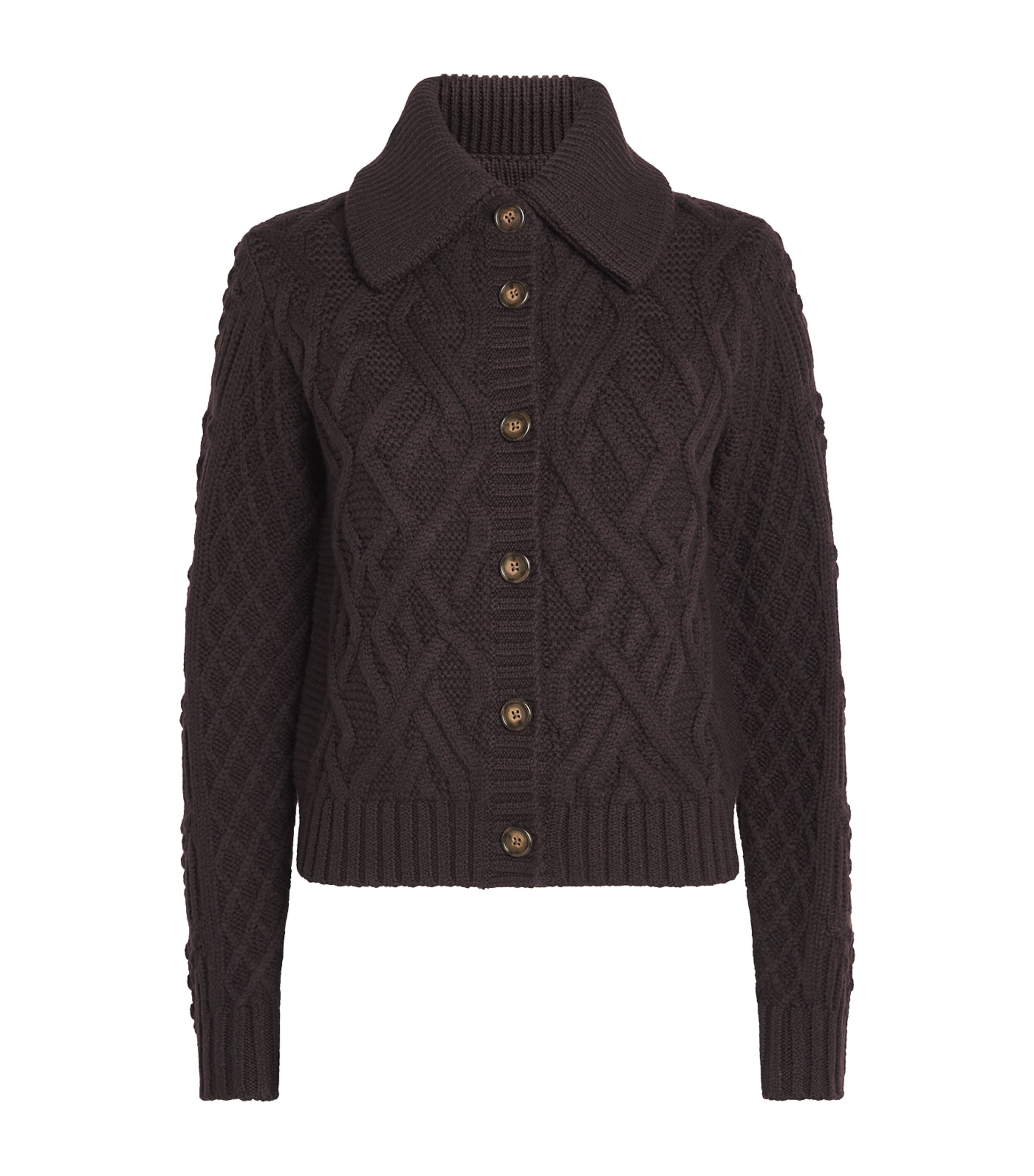 Emilia Wickstead Womens Wool Cable-Knit Barney Cardigan Chocolate Brown