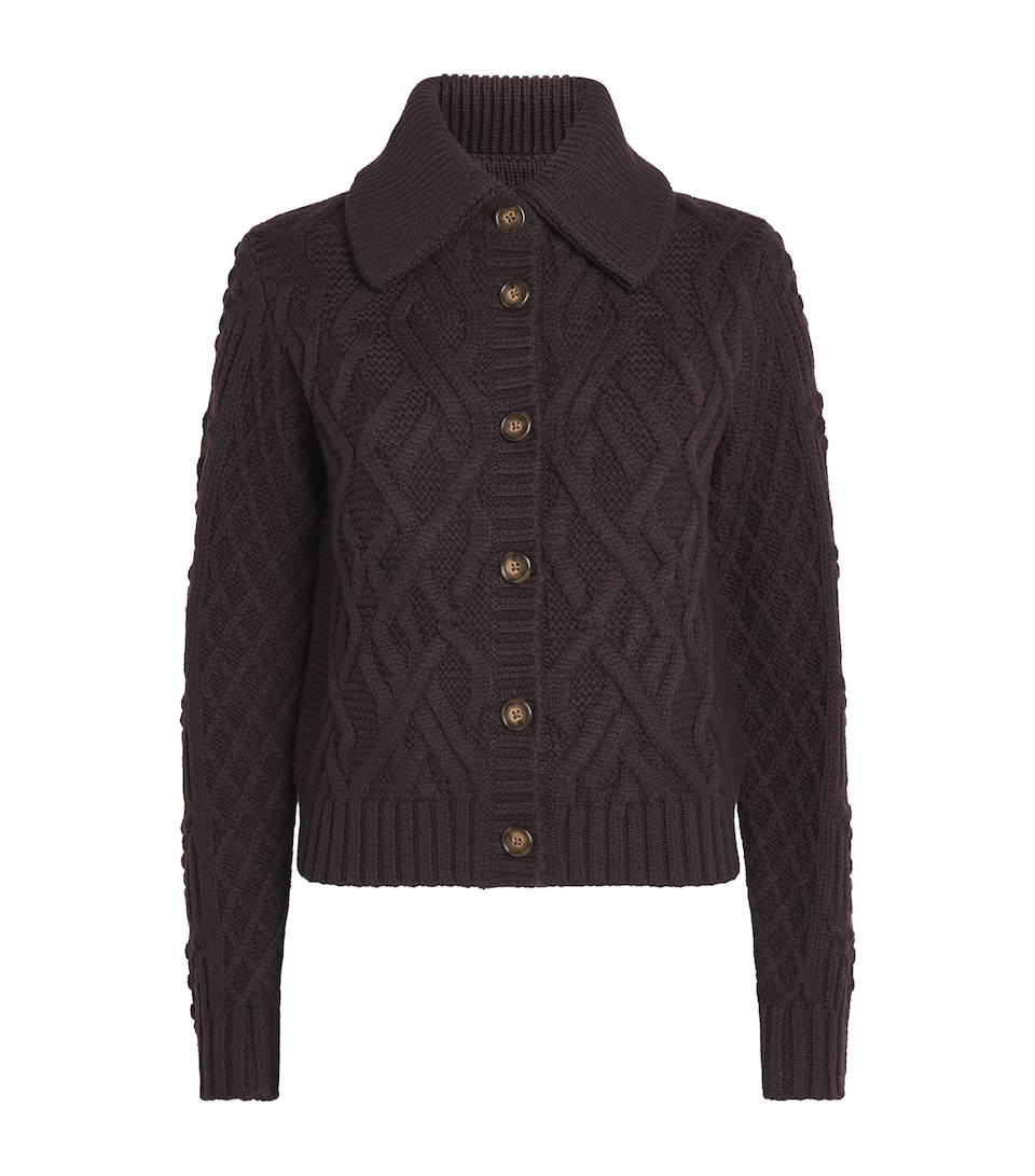 Emilia Wickstead Womens Wool Cable-Knit Barney Cardigan Chocolate Brown