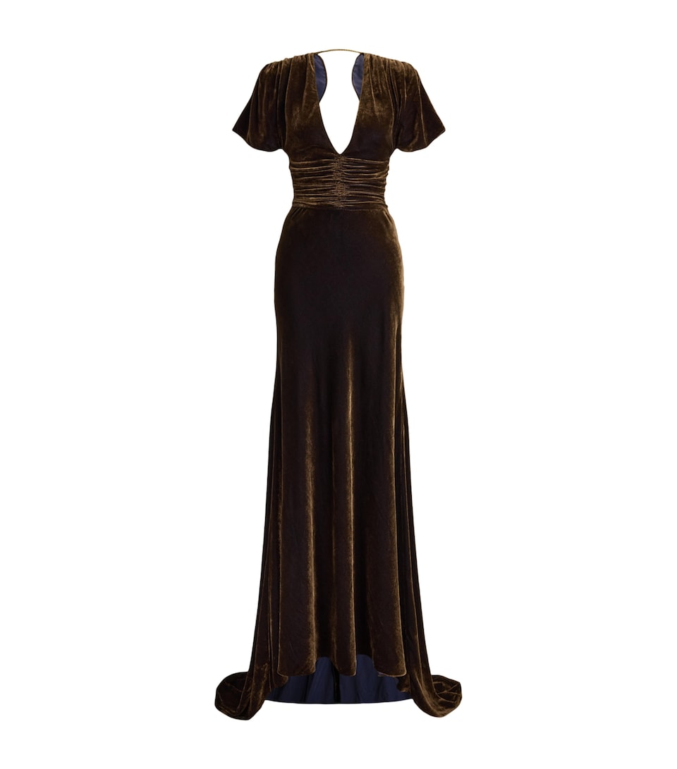 Ralph Lauren Collection Womens Velvet Charisse Gown Brown/evening Blue