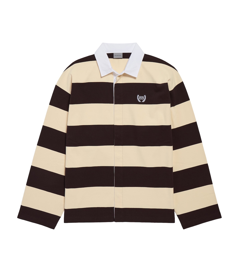 Balenciaga Mens Striped Long-Sleeve Polo Shirt