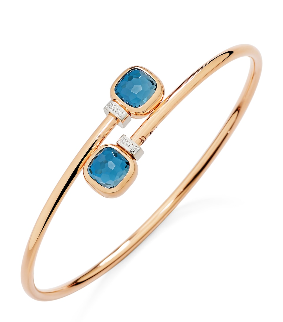 Pomellato Mixed Gold, Blue Topaz and Diamond Nudo Bangle