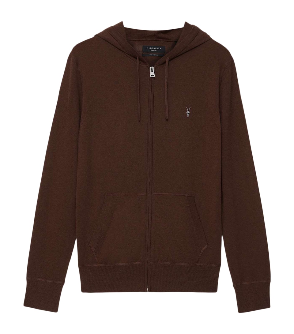 AllSaints Mens Merino Wool Mode Hoodie Hot Choc Brown