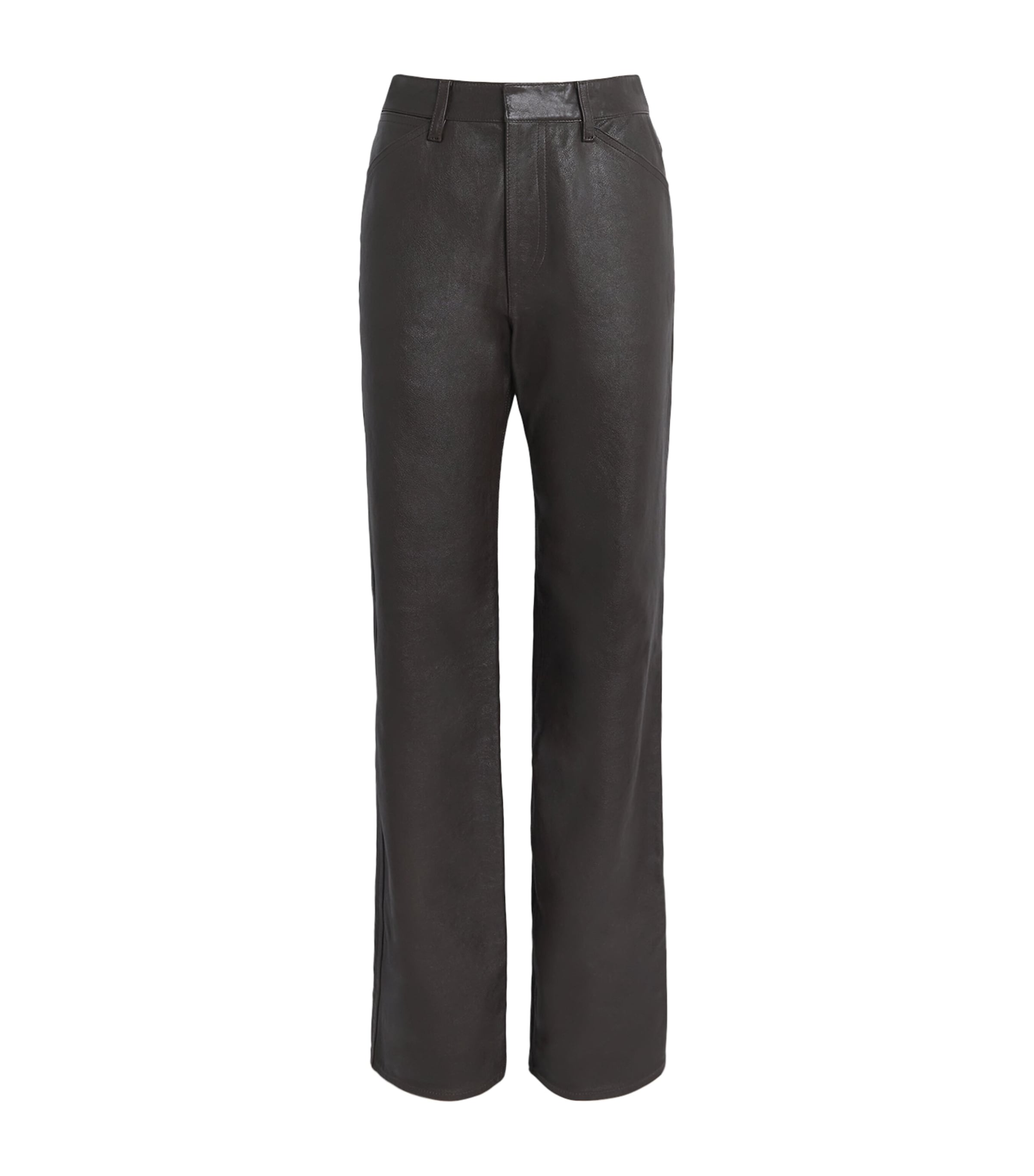 Lemaire Womens Leather Straight Trousers Coffee
