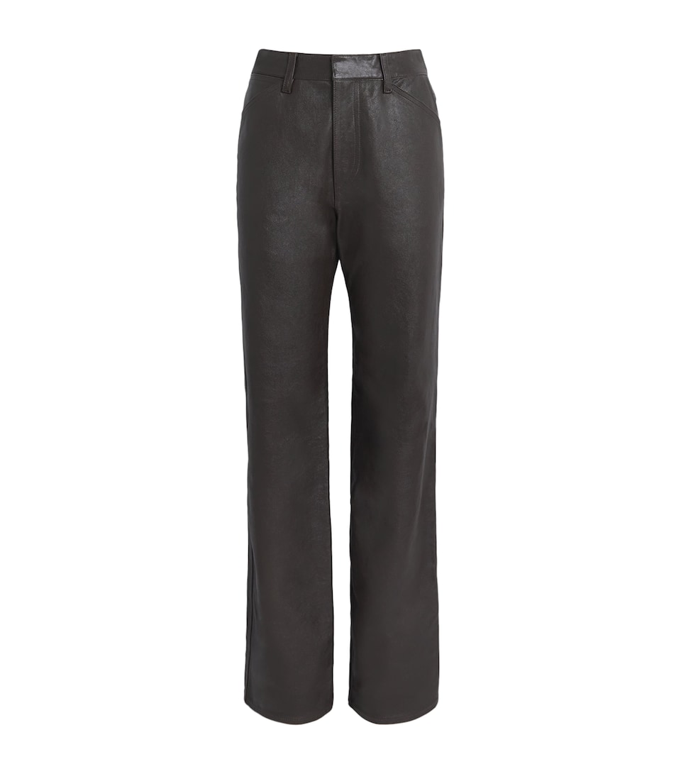 Lemaire Womens Leather Straight Trousers Coffee