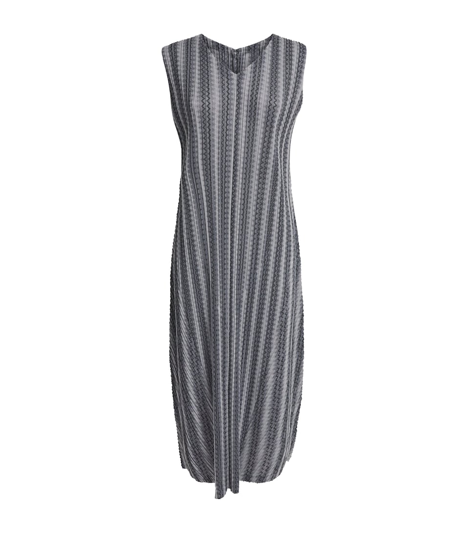 Pleats Please Issey Miyake Womens Cotton-Blend Zigzag Midi Dress Grey