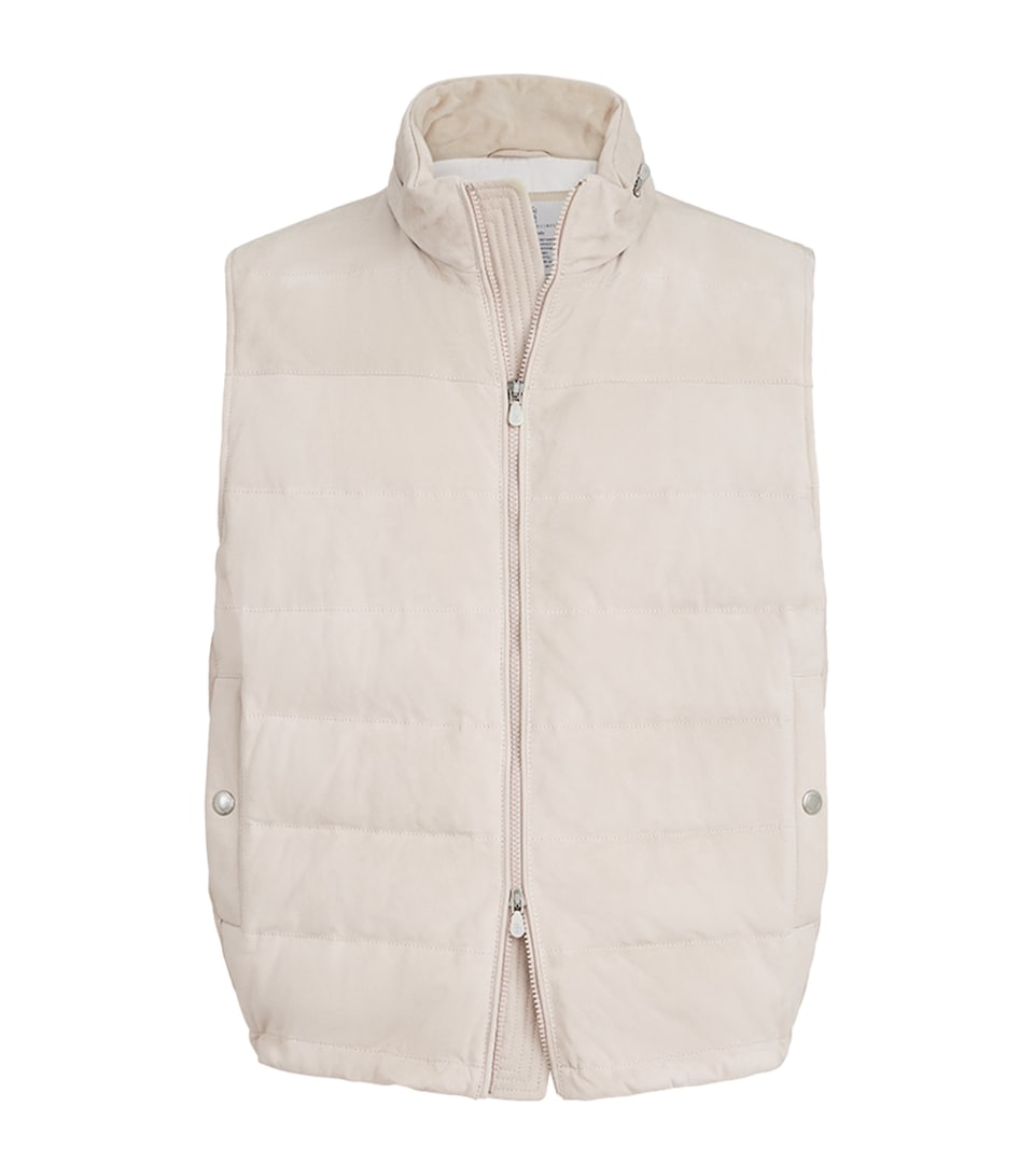 Brunello Cucinelli Mens Suede Quilted Down Gilet