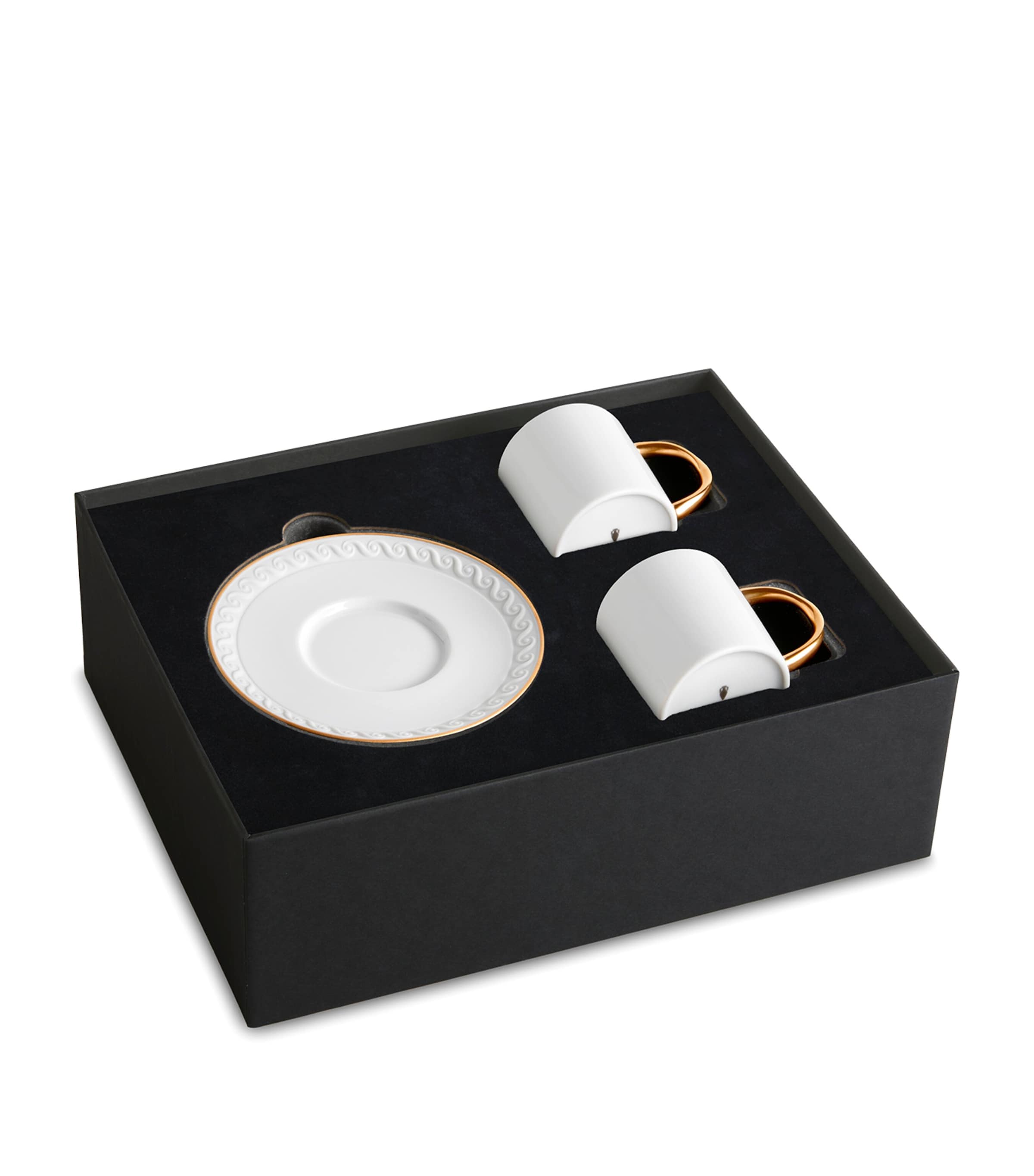 L'Objet Set of 2 Porcelain and Gold Neptune Espresso Cup and Saucers Gold